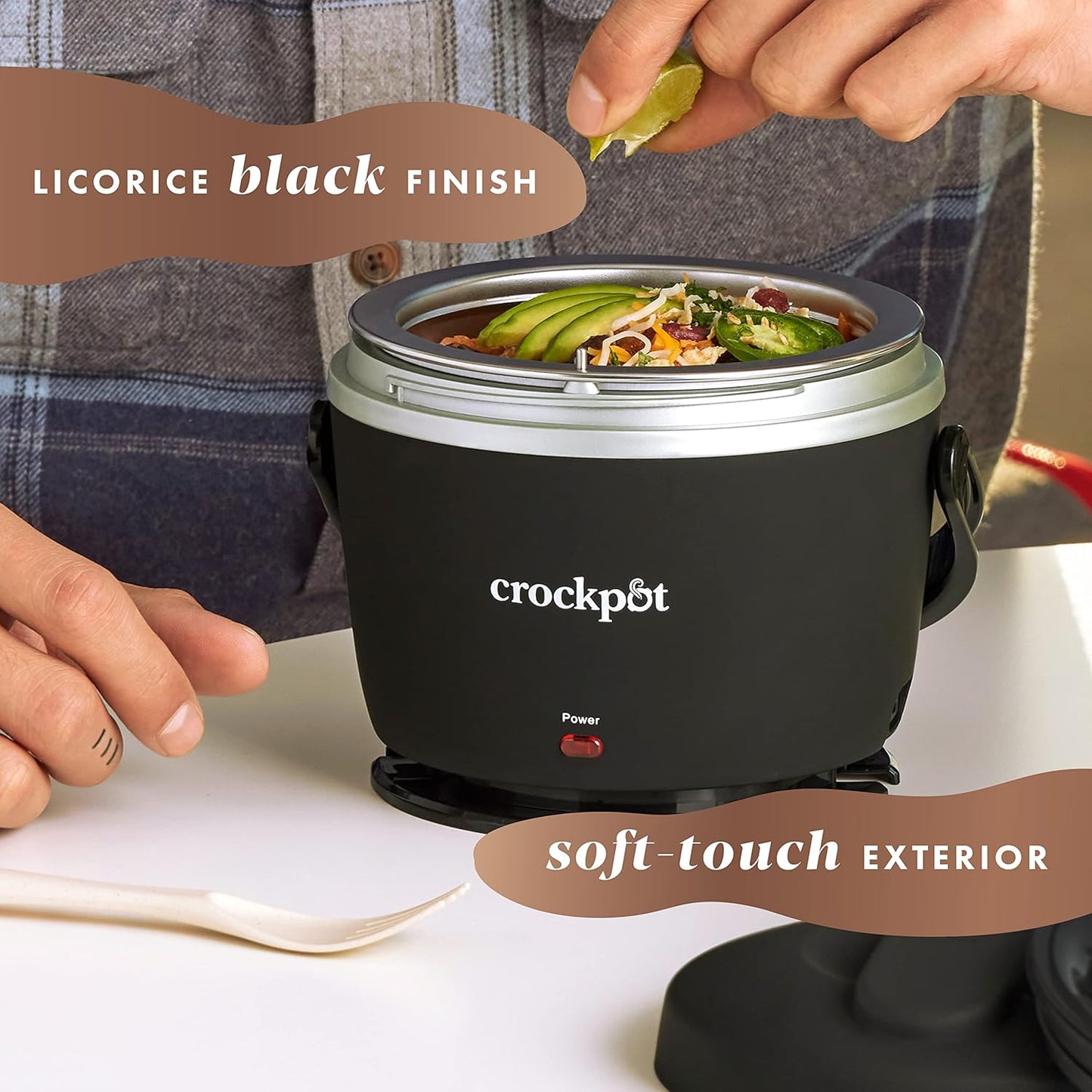 Crock-Pot Electric Lunch Box 20-Ounce Portable Food Warmer Black Licorice Perfect for Travel On-The-Go & Office Use | Stylish Spill-Free & Dishwasher-Safe | Ideal Men & Women's Gifts