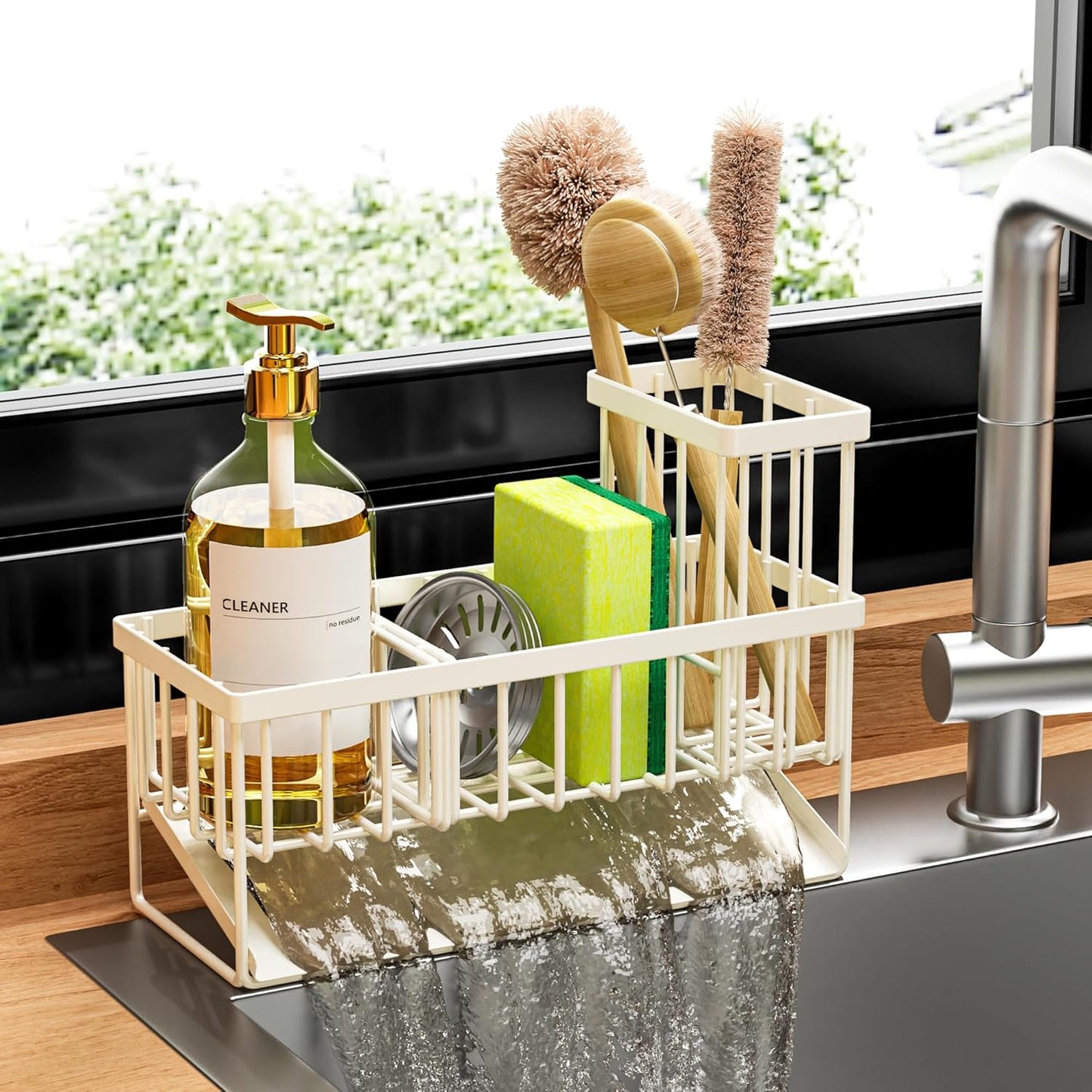 Cisily Kitchen Sink Caddy Organzier with High Brush Holder, Sponge Holder for Sink, 304 Rustproof Stainless, Kitchen Countertop Soap Dispenser Organizer, Kitchen Decor and Accessories (Black)
