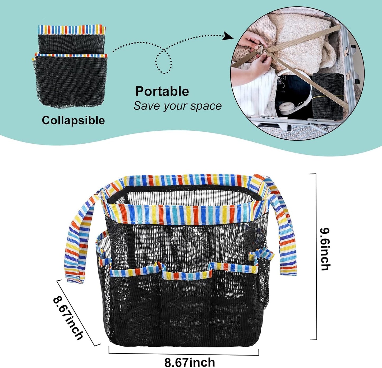 Attmu Mesh Shower Caddy Portable for College Dorm Room Essentials with 8 Pockets, Hanging Shower Caddy Basket Tote Bag Toiletry Accessories for Bathroom