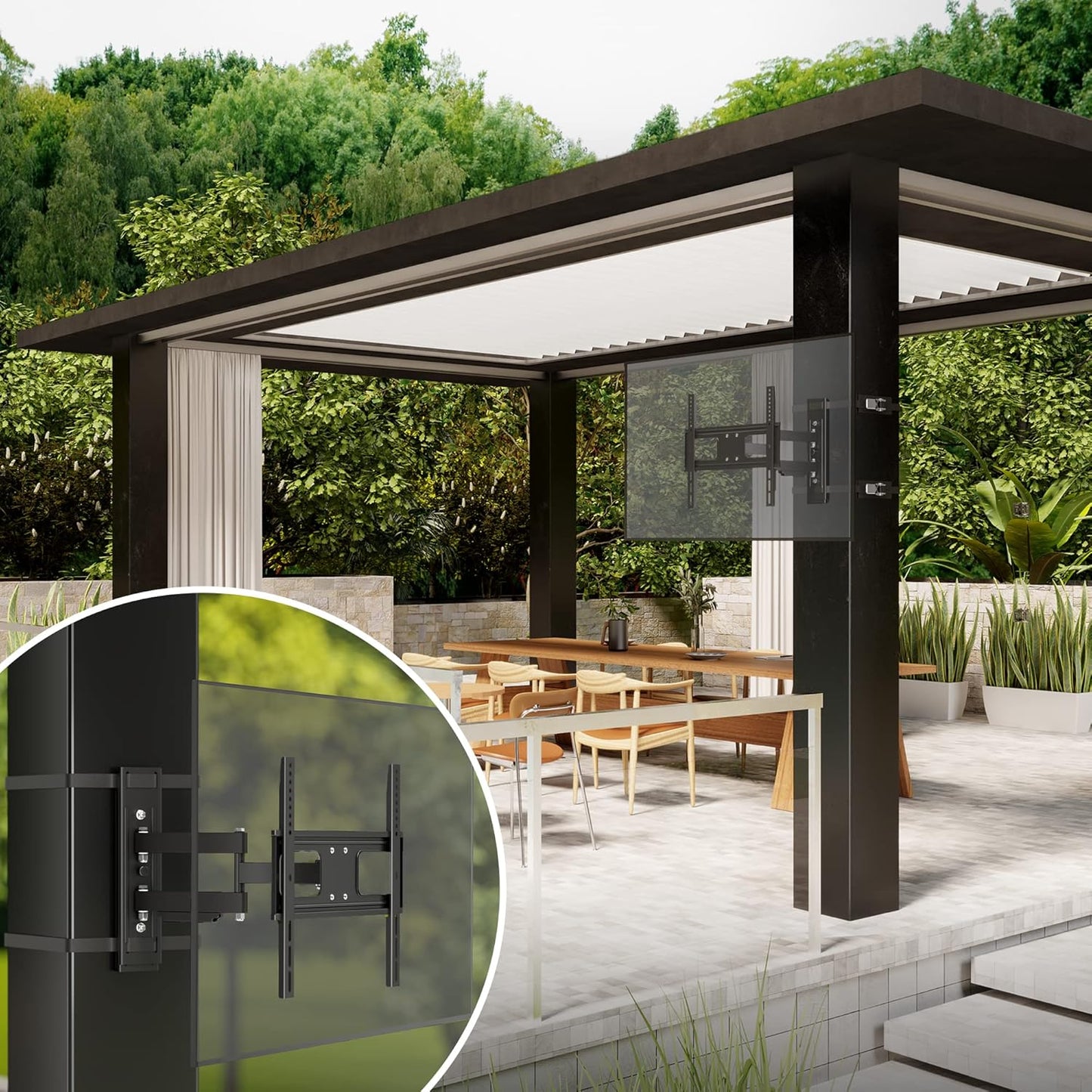 ZeboZap ZZTVC8022 Outdoor Flip Down Ceiling TV Mount | Gazebo TV Mount | Patio TV Mount | Pergola TV Mount | Pitched Roof | Height Adjustable | Under Cabinet| Holds 44lbs | Fits 17-in to 37-in | Black