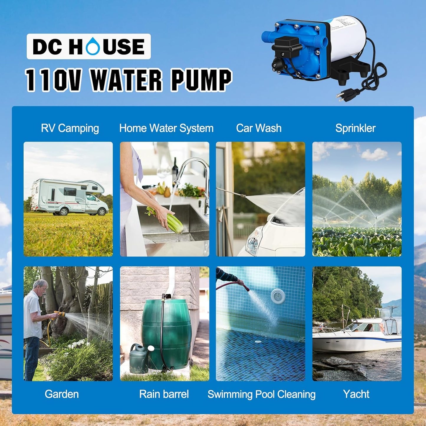 DC HOUSE 12V RV Fresh Water Pump 3.0GPM 45 PSI 12Volt DC Water Pressure Diaphragm Pump On Demand for Camper Trailer Off-Grid Cottage Yacht House