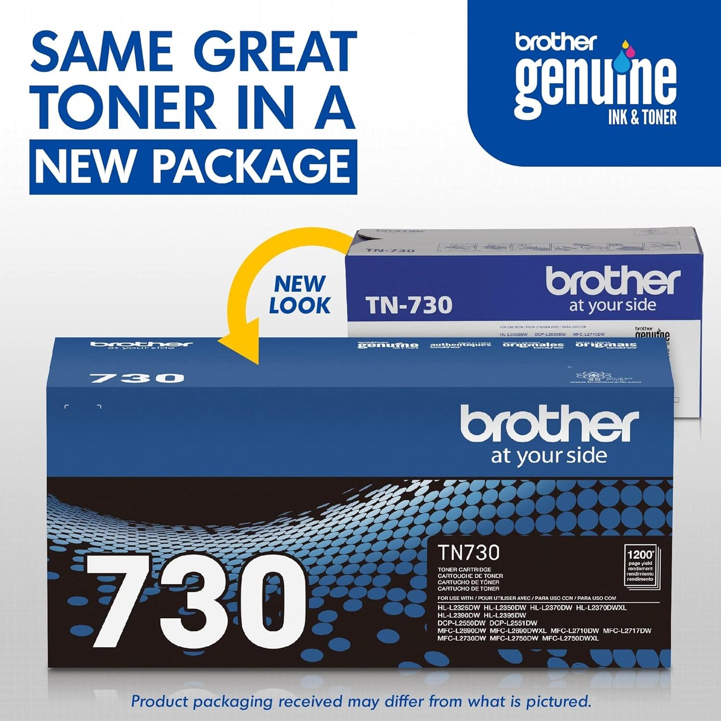 Brother original TN730 High-Yield Black Toner Cartridge, higher yield for value, original toner replacement cartridges, for Brother laser printers HL-L2395DW, DCP-L2550DW, MFC-L2750DW, and more