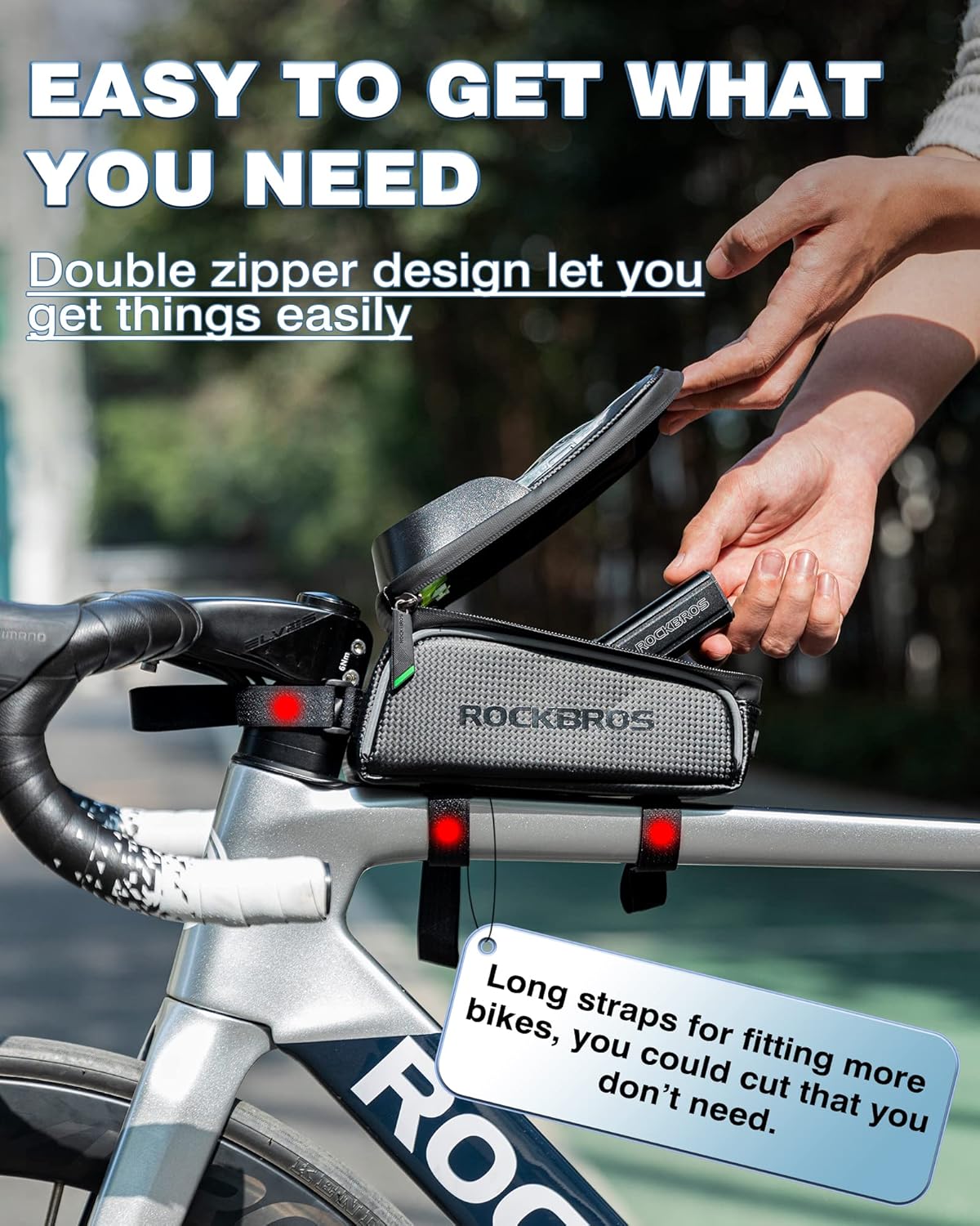 ROCKBROS Bike Phone Frame Bag 1.6L Bike Bag Waterproof Bike Accessories Touch Screen Bicycle Phone Case Compatible Phone Under 7”