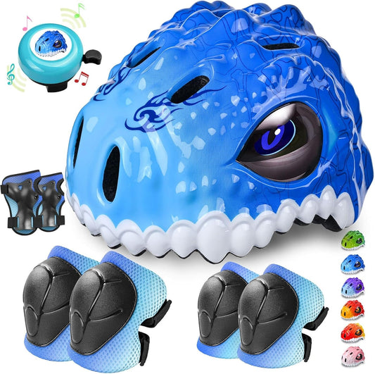 Safuty1st Toddler/Kids Bike Helmet Set for Boys Girls 3D Adjustable Kids Helmet Protective Gear Set Knee Elbow Wrist Pads and Multi-Sports Skateboard Scooter Cycling Roller Balance Bike