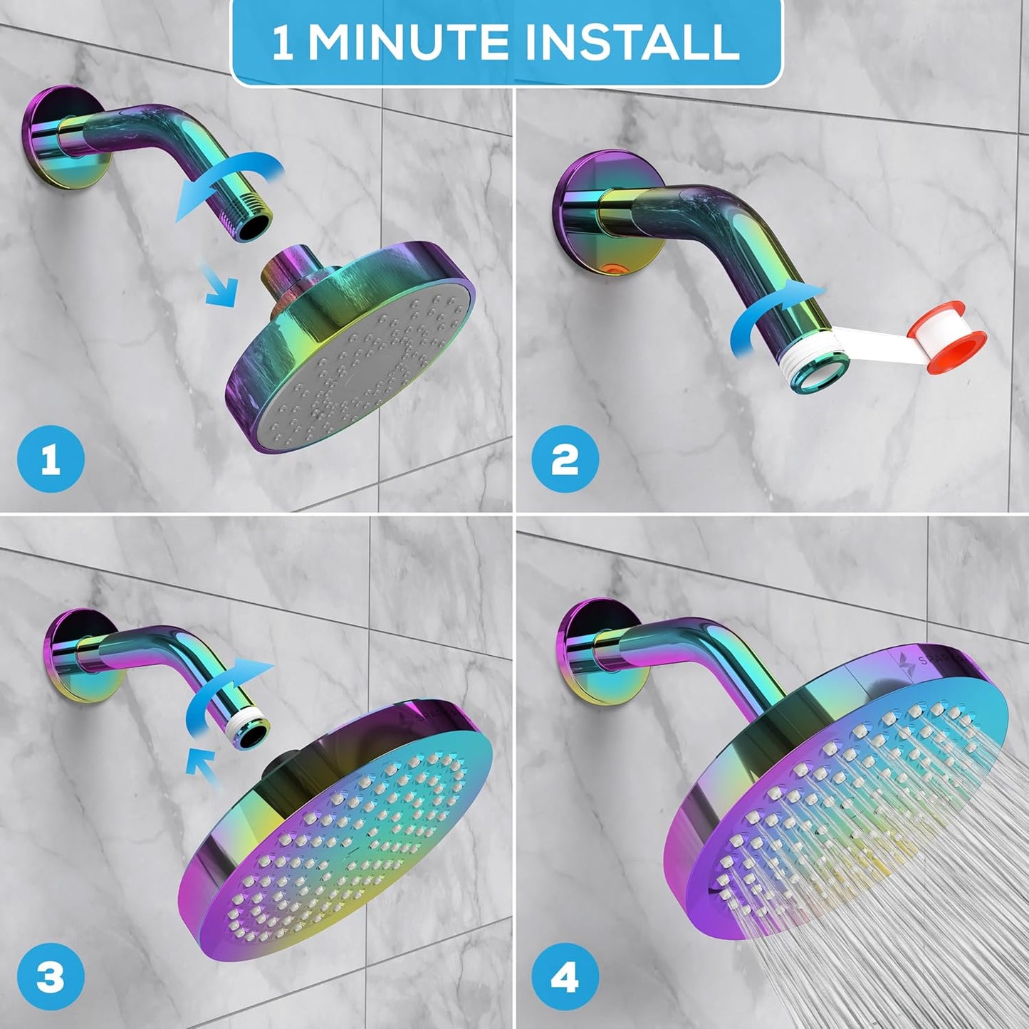 SparkPod Shower Head - High Pressure Rain - Premium Quality Luxury Design - 1-Min Install - Easy Clean Adjustable Replacement for Your Bathroom Shower Heads (Luxury Polished Chrome, 6 Inch Round)