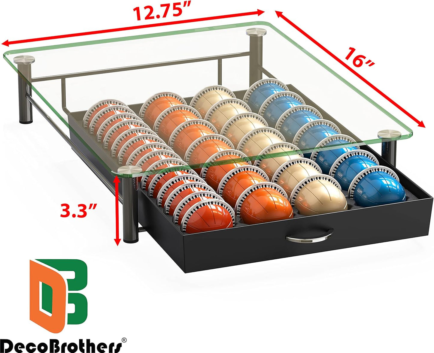 DecoBrothers Vertuo Pod Holder VertuoLine Drawer Storage for Nespresso Coffee Capsules, Crystal Tempered Glass, White