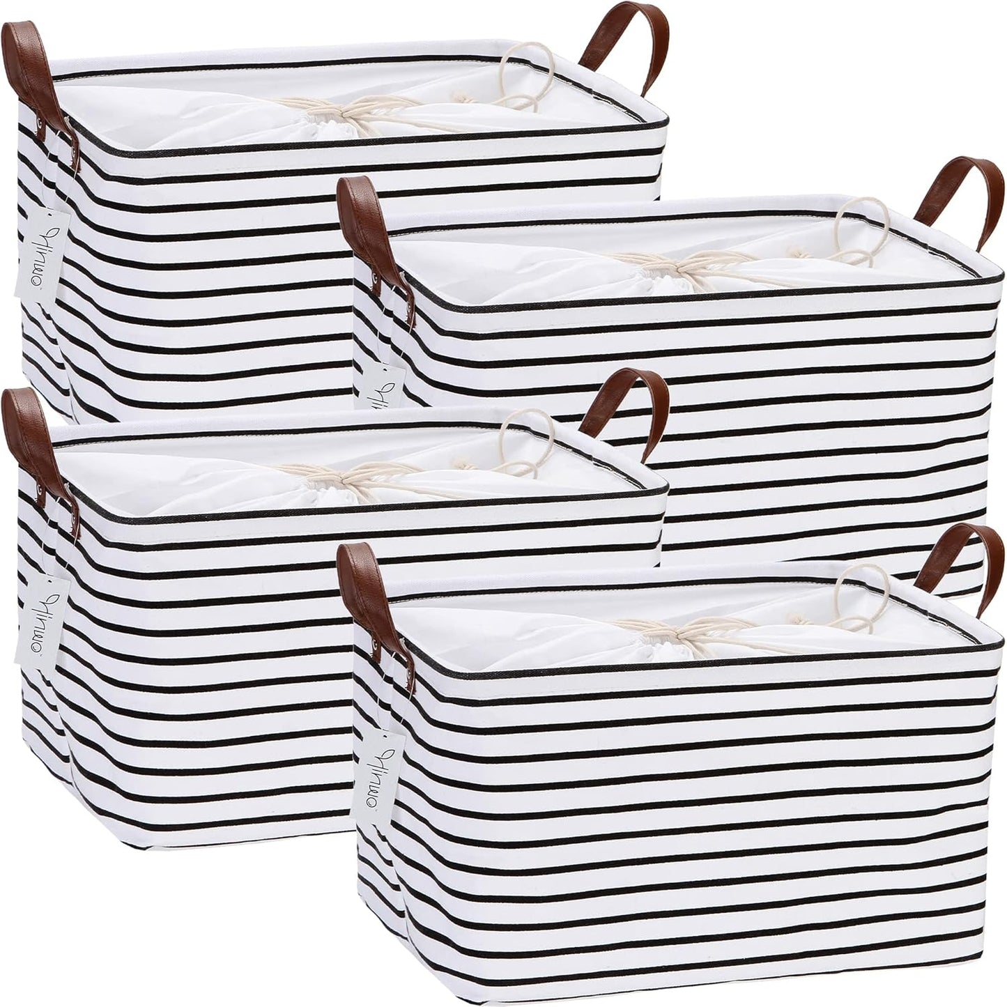 Hinwo 6-Pack Small Canvas Fabric Storage Baskets Set with Handles, Open Storage Bins, Cube Storage Organizer, Shelf Organizer Bins for Closet, 7.9L, 12 x 8 x 5 Inches, Grey Stripe