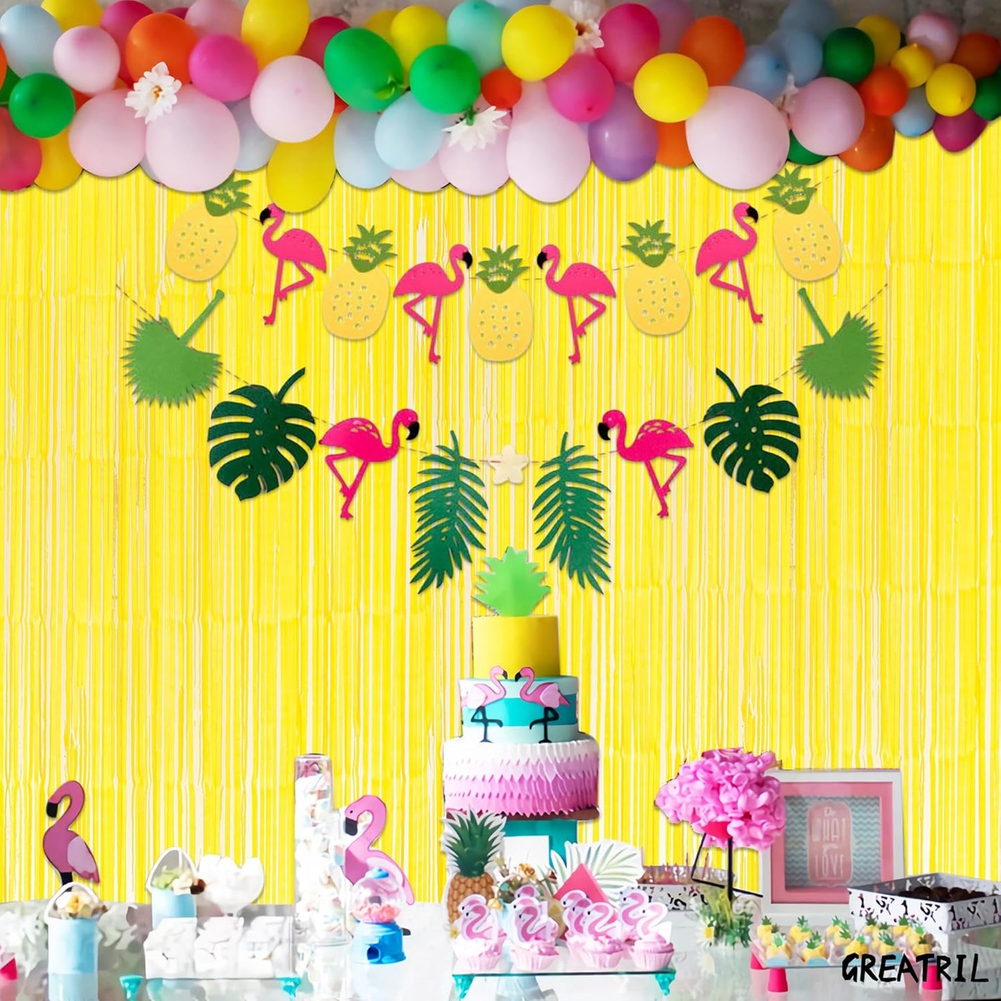 GREATRIL Iridescent Party Tinsel Fringe Backdrop Decorations - Holographic Foil Streamers Curtain for Mermaid/Under The Sea/Frozen/Ocean/Disco/Birthday Themed 3.2ft x 6.5ft - 2 PCS