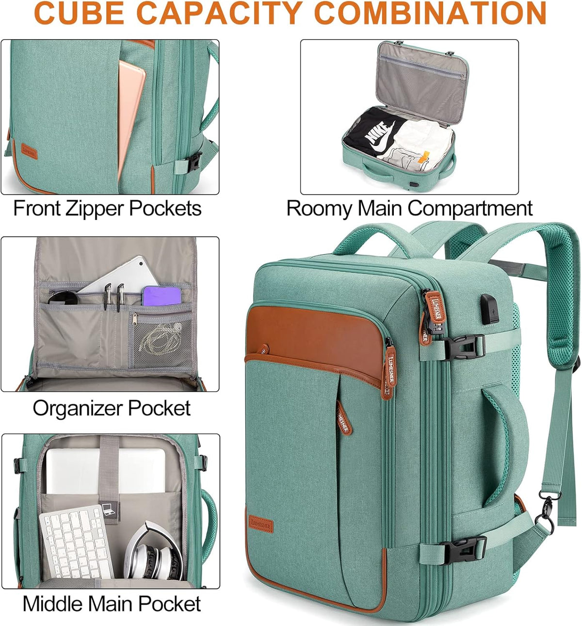Lumesner Carry on Backpack, Extra Large 40L Flight Approved Travel Backpack for Men & Women - PuriLite