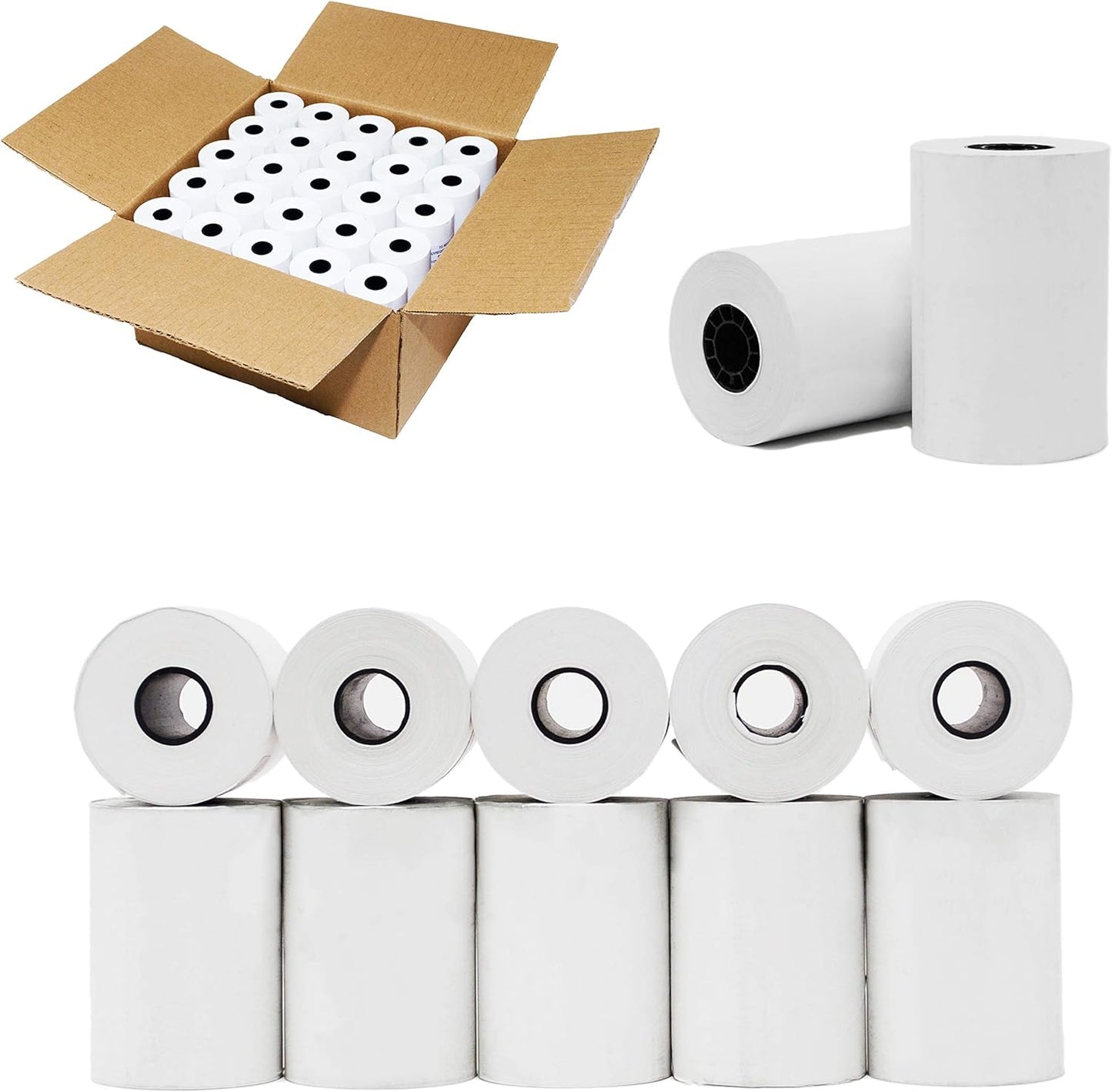 (50 Rolls) 2 1/4 x 50 Thermal Paper Receipt Rolls 2.25 x 50 ft POS Cash Register fits All Credit Card Terminals