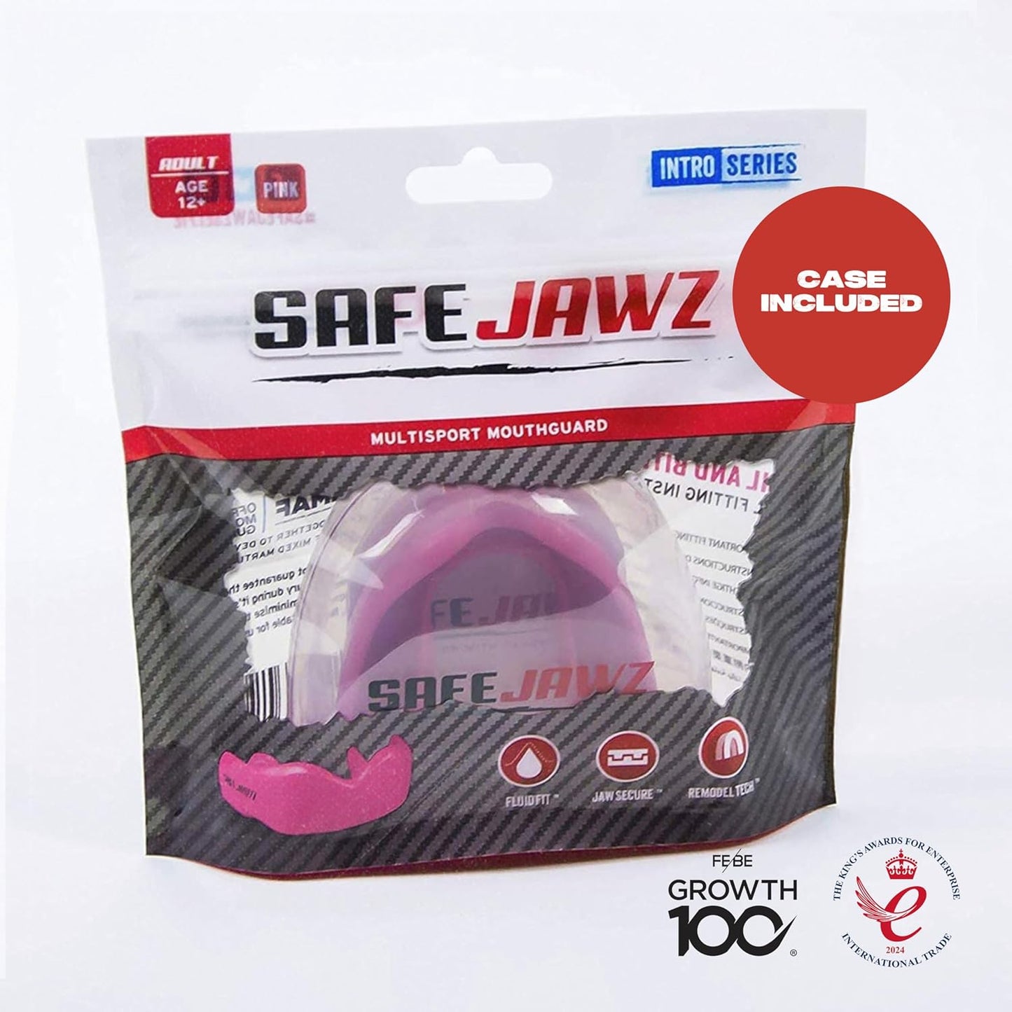 SAFEJAWZ Mouthguard Strapless Slim Fit, Adults and Junior with Case for Boxing, Basketball, Football, MMA, Martial Arts, Hockey and All Contact Sports (Adults (12+ Years), Black)