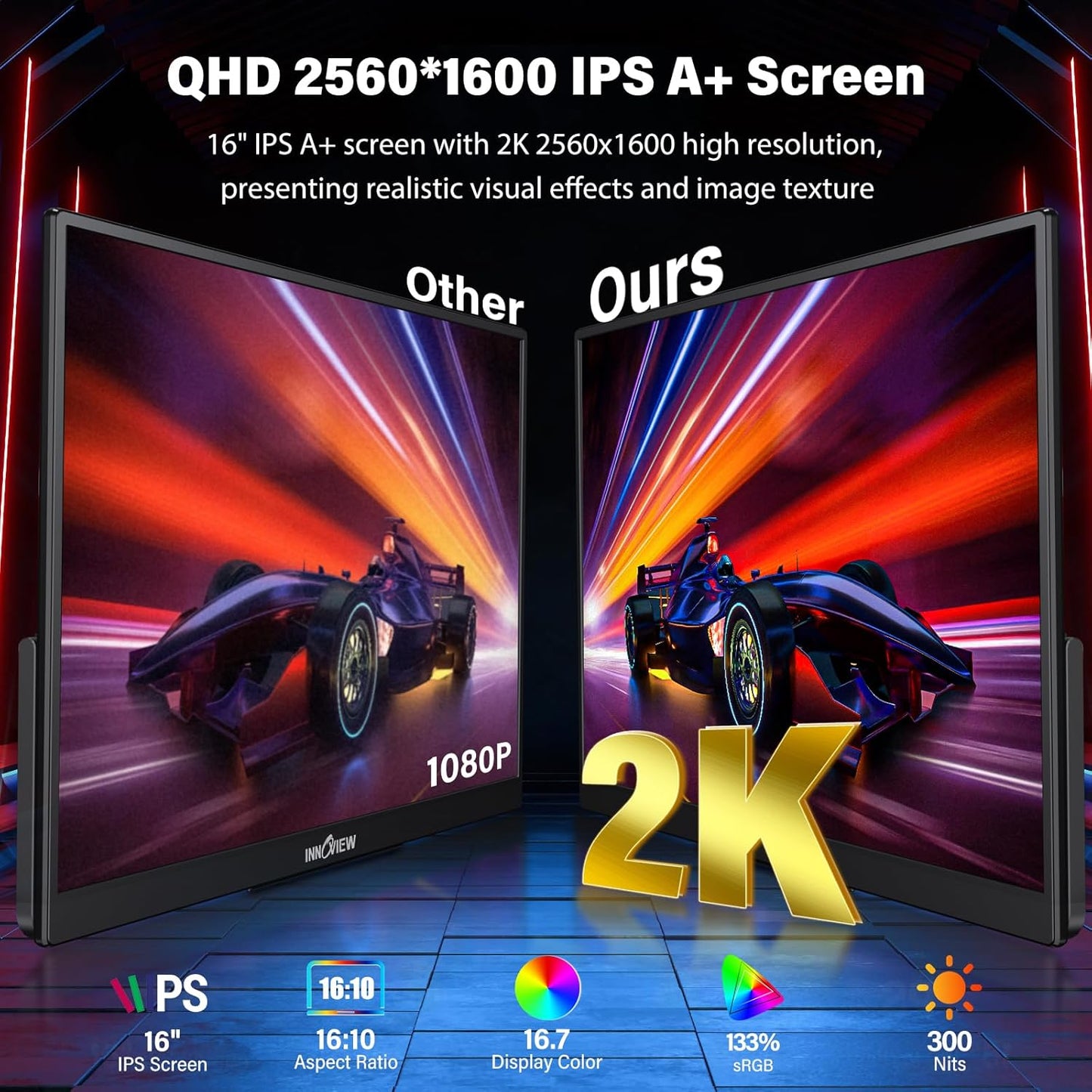 InnoView 4K OLED Portable Monitor, 14 Inch OLED Monitor for Laptop, 100% DCI-P3, 1MS with Speaker and Stand, USB-C HDMI High-end Screen for Laptop PC MAC Phone PS4 Xbox Switch