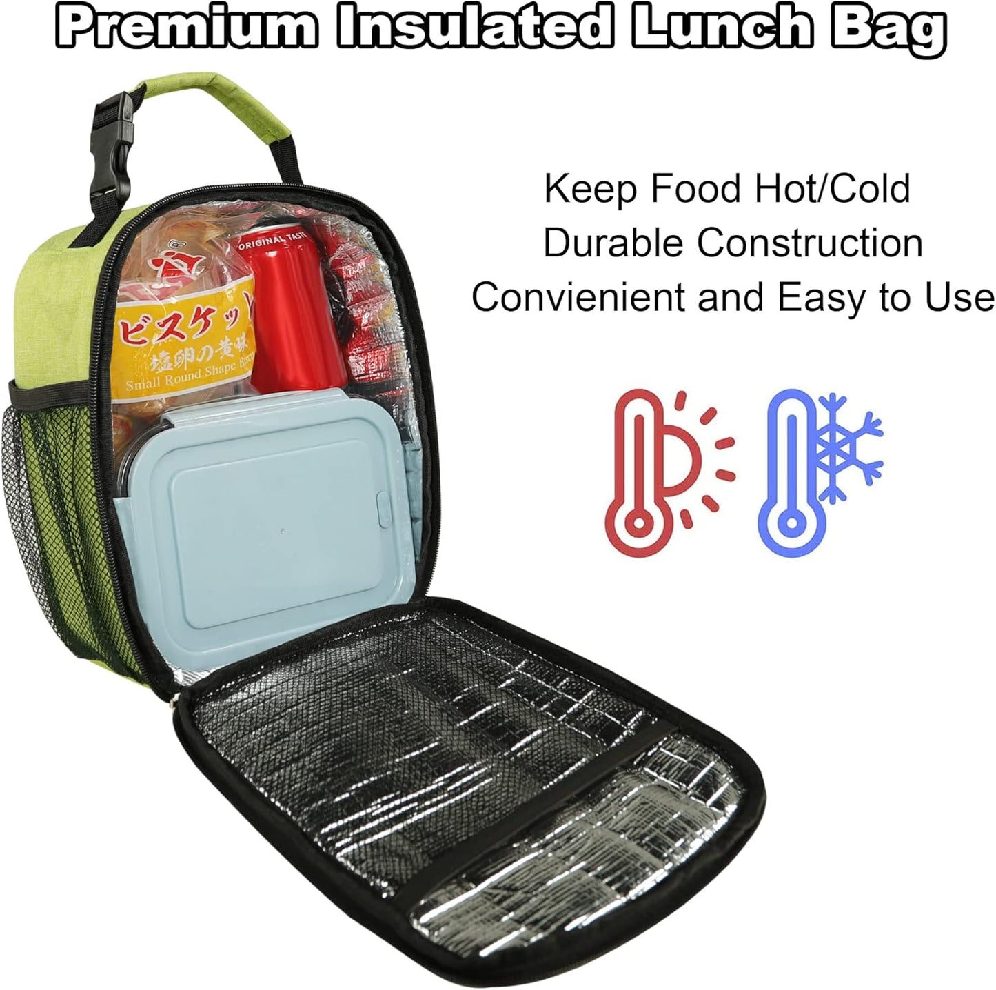 Lunch Box for Men Women Adults Small Lunch Bag for Office Work Picnic - Reusable Portable Lunchbox, Black