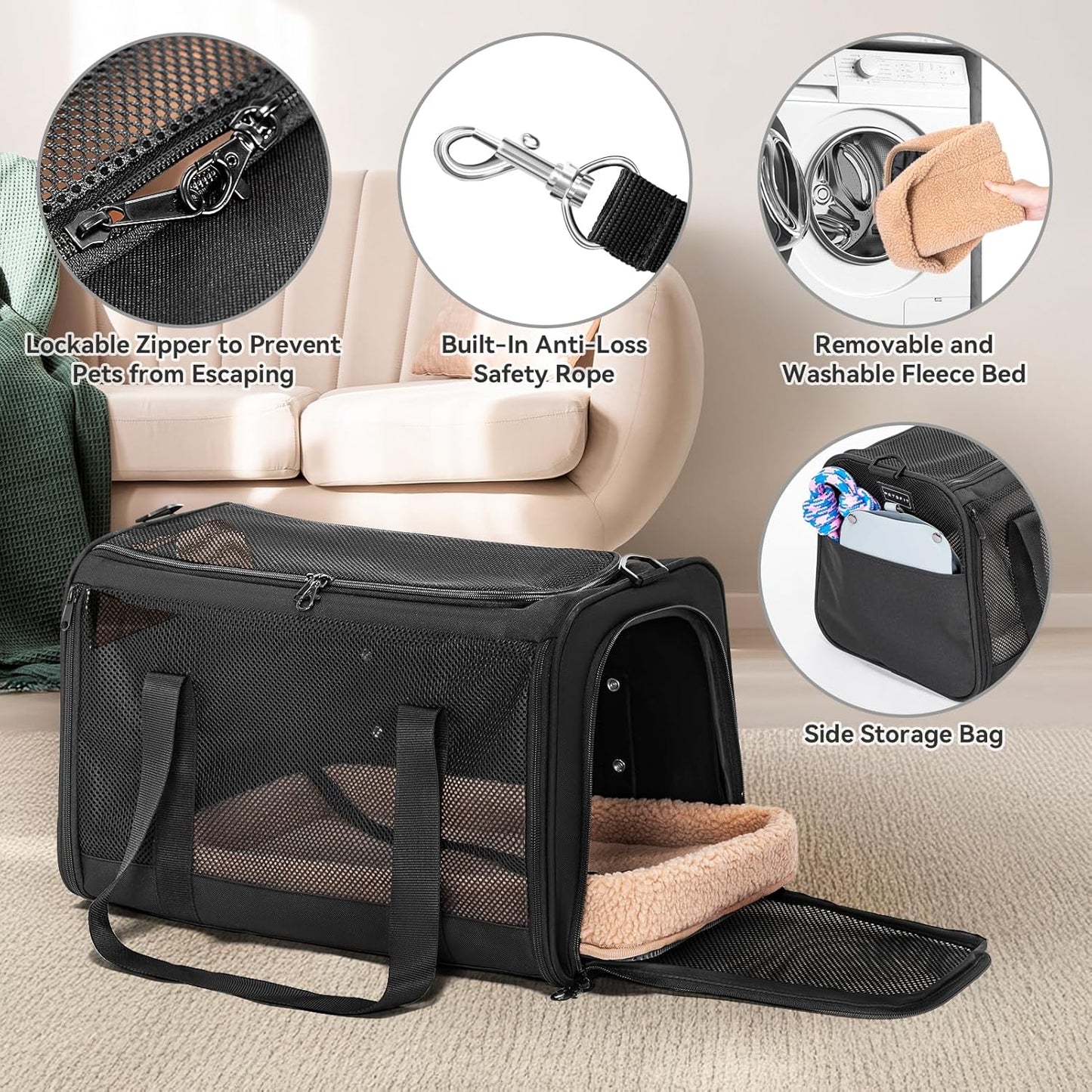 Petsfit Pet Carrier Airline Approved, Soft-Sided Cat Carrier with Patented Car Buckle, Lightweight and Collapsible with Adjustable Shoulder Strap, Soft Cushion,Green