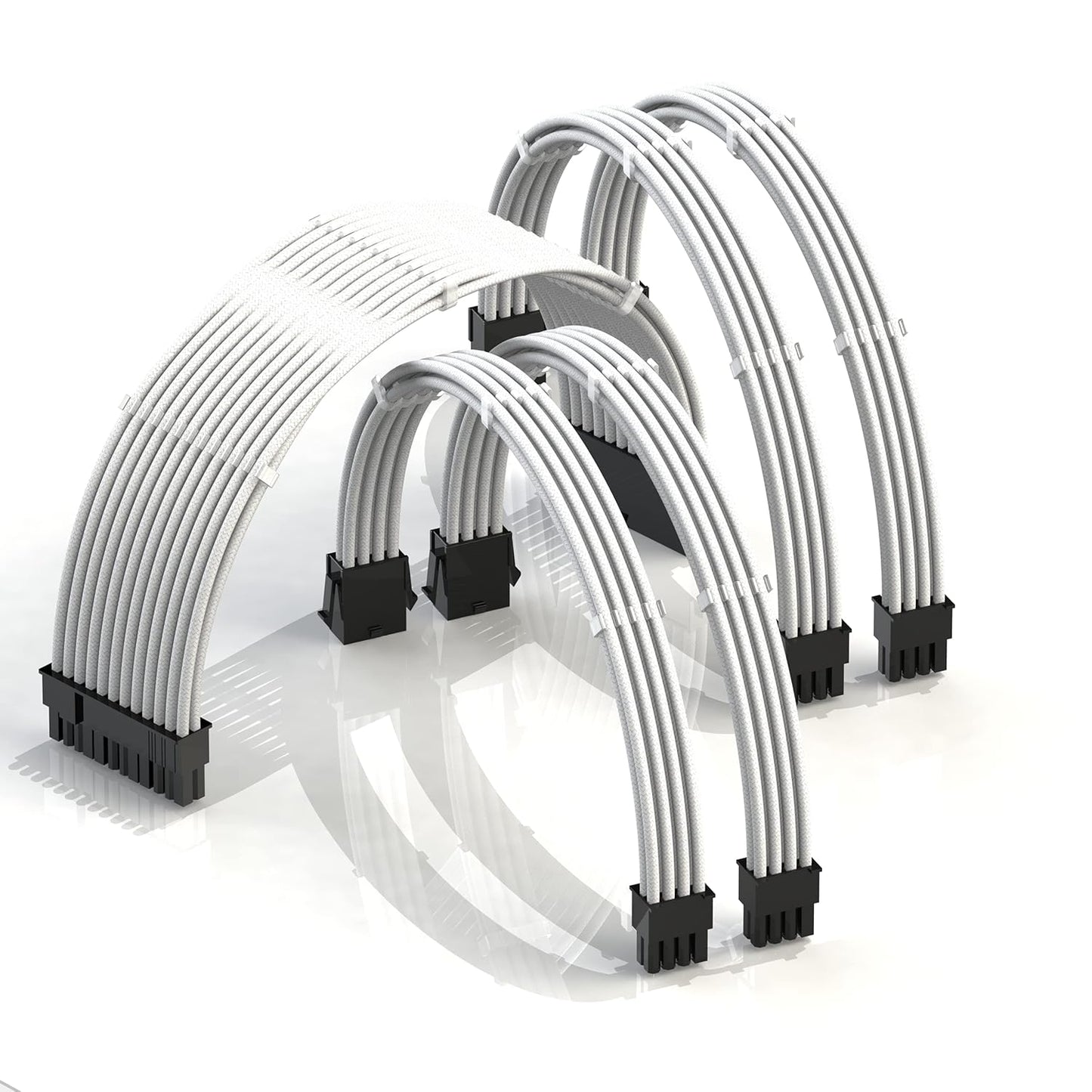 LINKUP - 30cm Super Soft and Flexible PSU Cable Extension Sleeved Custom Mod GPU PC Braided w/Comb Kit | 1 x 24 P (20+4) | 2 x 8 P (4+4) CPU | 2 x 8 P (6+2) GPU Set | 300mm - Blackgreen