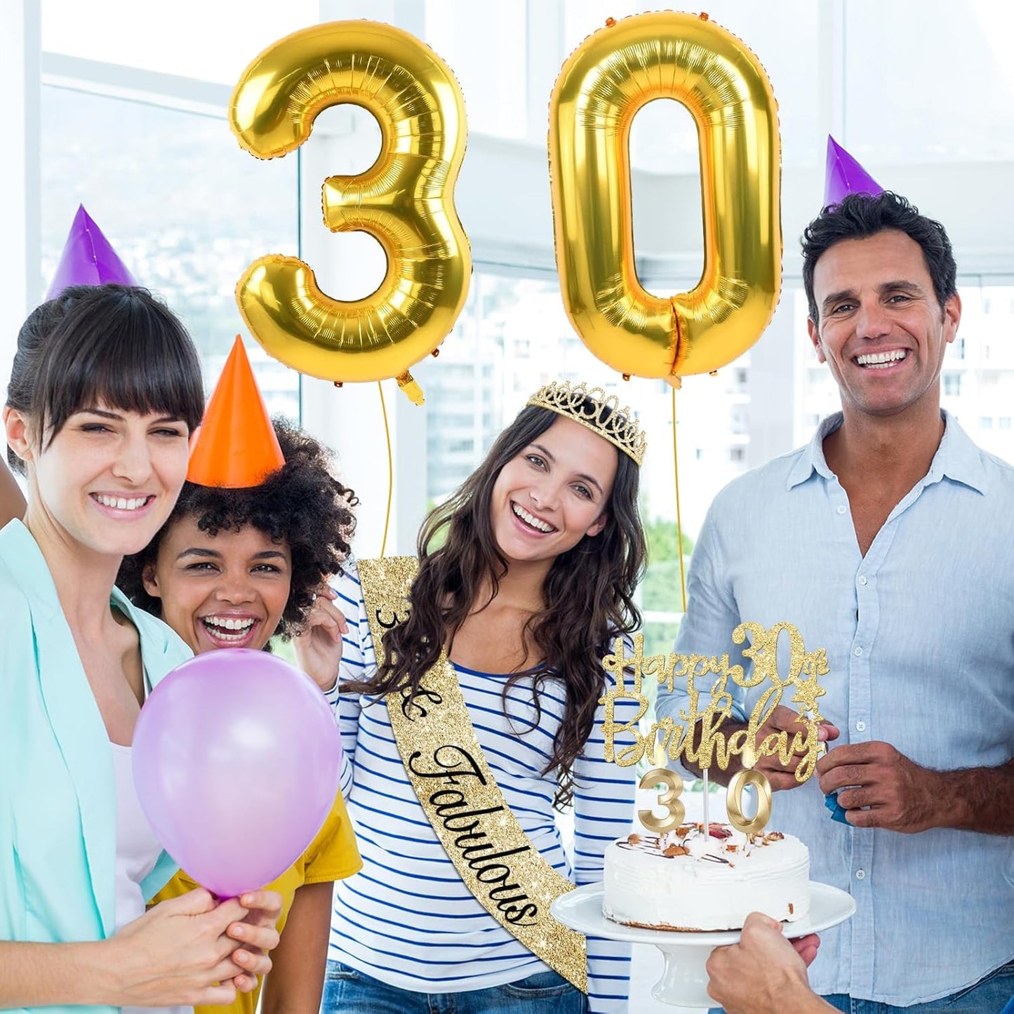 65th Birthday Decorations for Women, Including 65th Birthday Sash and Crown, Cake Topper and Candles, Number Balloons Rose Gold, 65 Year Old Gifts for Women
