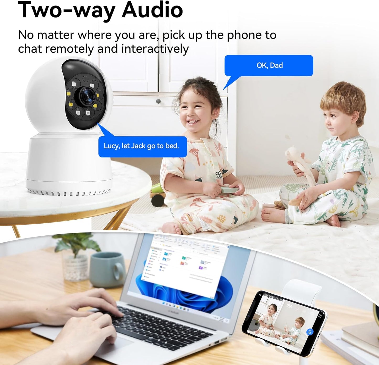 Indoor Security Camera 1080P Wi-Fi, Home Security Camera 360°Pan-Tilt Motion Detection, Surveillance Interieur for Baby, Clear Night Vision, 2-Way Audio, TF Card & Cloud Storage