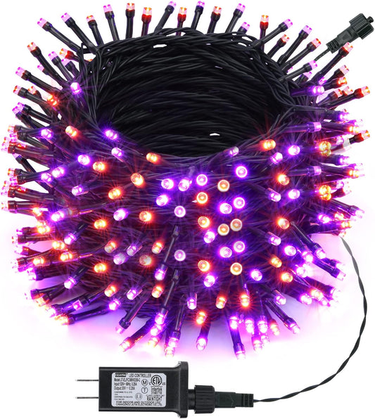 Toodour Orange & Purple Halloween Lights, 131ft 350 LED Halloween String Lights with 8 Modes, Timer, Low Voltage, Connectable Indoor Outdoor String Light for Home Garden, Party Yard Holiday Decoration