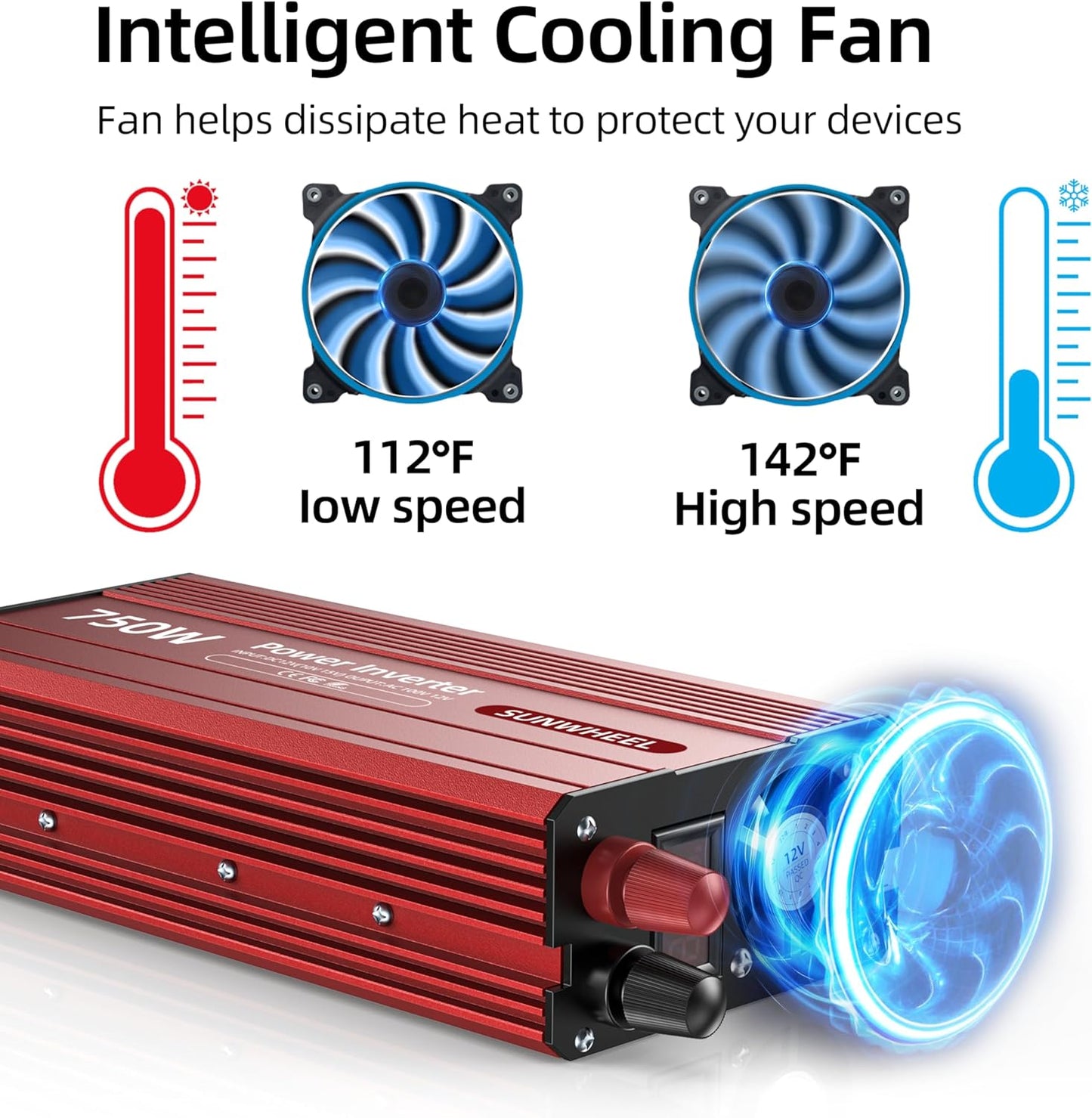 SUNWHEEL 4000W Pure Sine Wave Inverter, 12V DC to 110V/120V AC Power Inverter for RV、Microwave、Off Grid、Truck、Refrigerator、Air Conditioner with 4 AC outlets and LCD Display