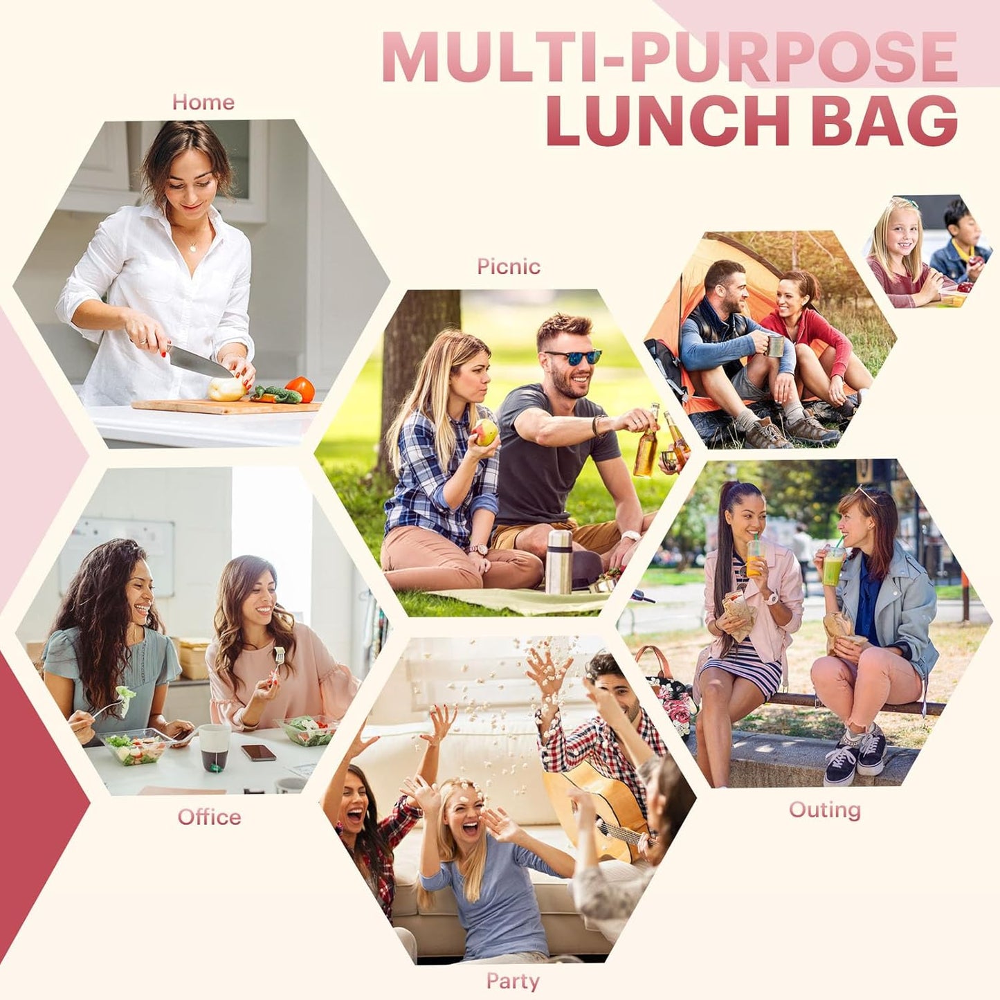 Lunch Bag for Women & Men Adult Insulated Lunch Box, Small Leakproof Cooler Food Lunch Containers Reusable High Capacity Lunch Tote Bags for Work, Travel, Outdoor