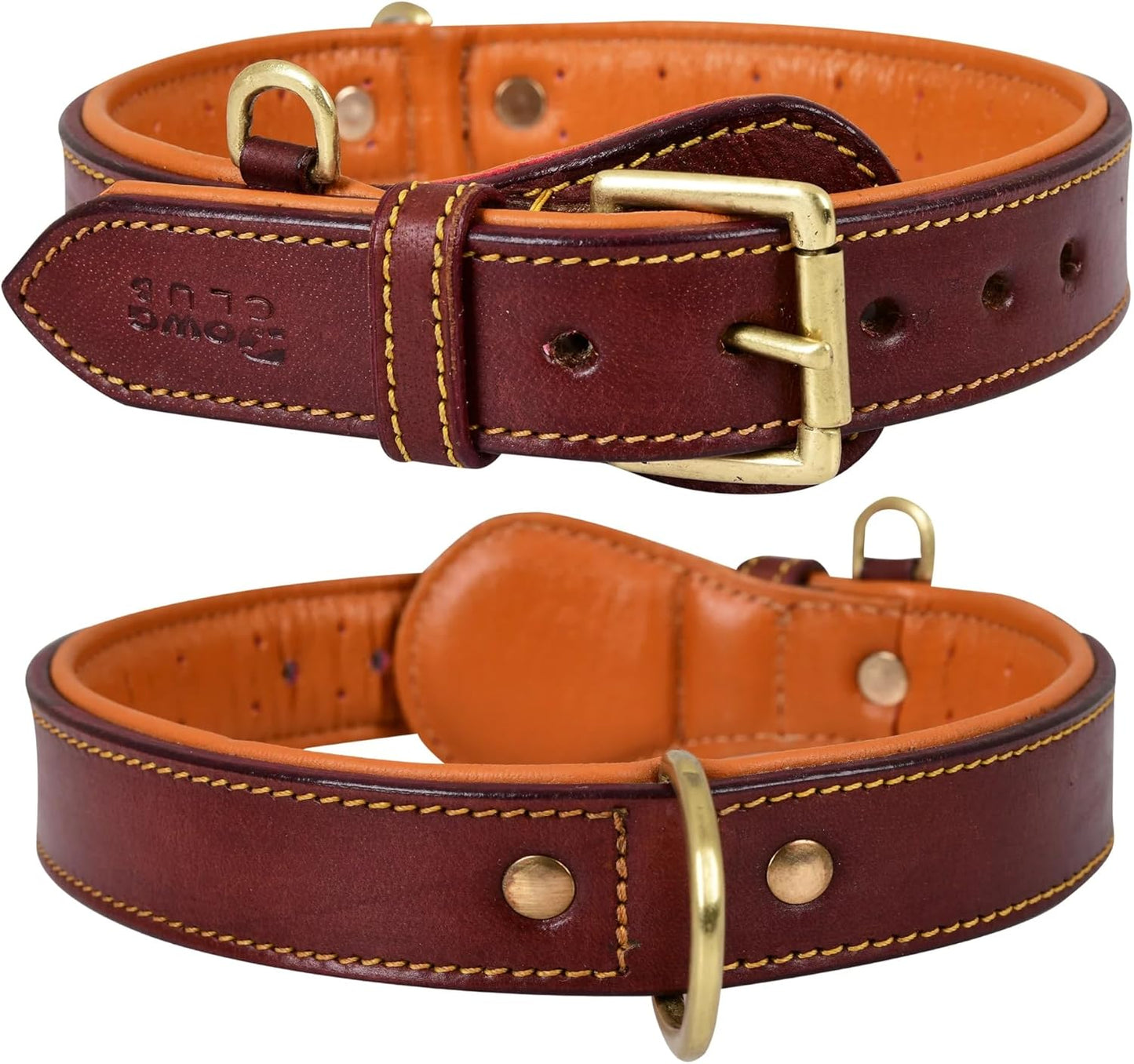 DowgClub | Genuine Leather Dog Collar | Full Grain, Heavy Duty | Comfortable, Strong | Best for Pups, Small, Medium & Large Breeds | Pink, Brown, Black, Tan