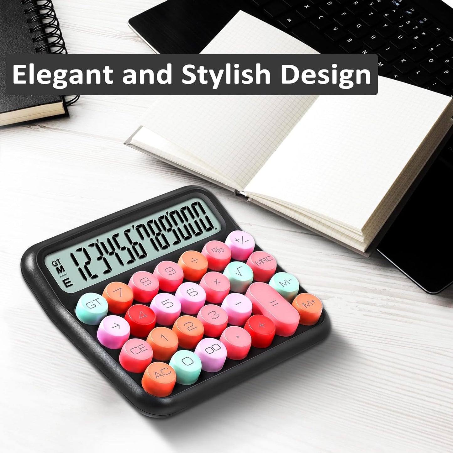 VEWINGL Mechanical Switch Calculator, 12 Digit Large LCD Display and Buttons, Great for Everyday Life and Basic Office Work, with Battery