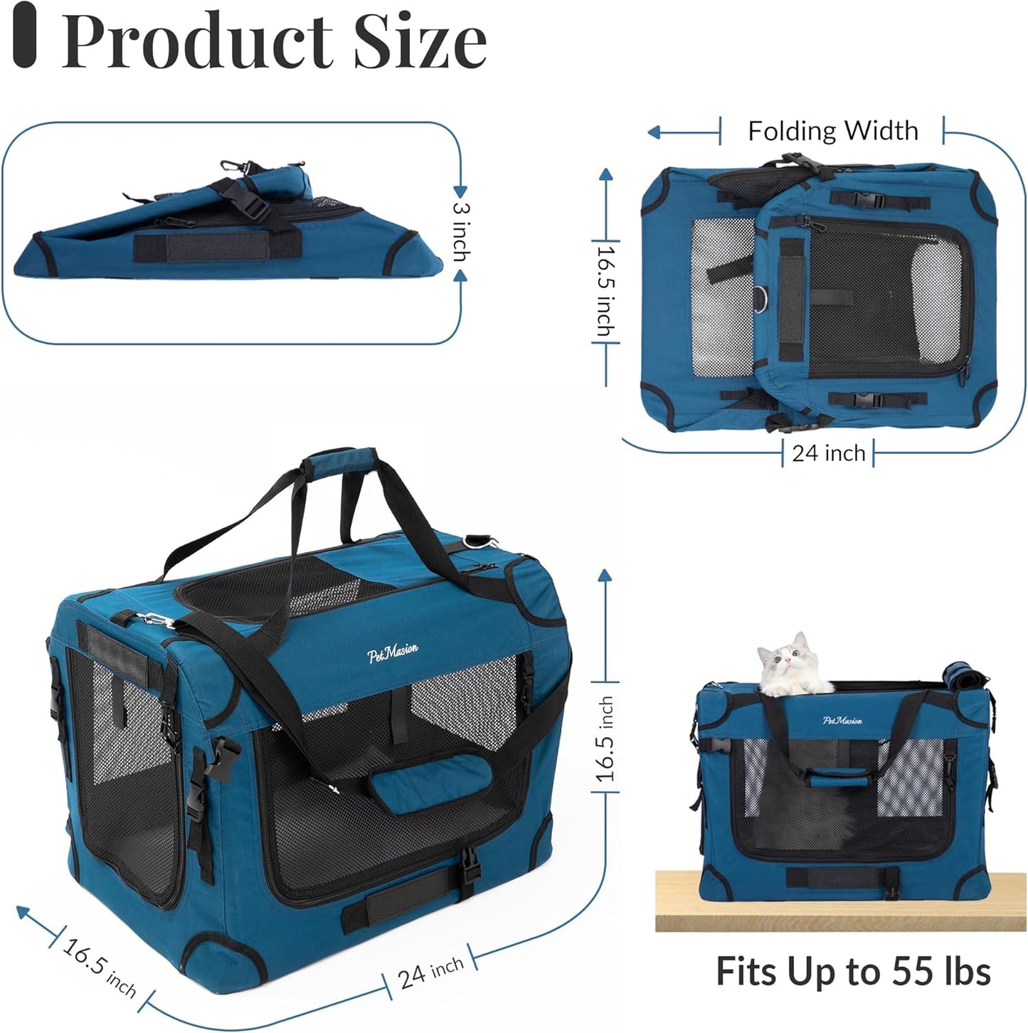 PetMasion Extra Large Cat Carrier for 2 Cats, Collapsible Soft Sided Pet XL Crate for Large Mudium Big Cat 20lbs+, Car Travel Portable Bag for Long Trips Ride 24"x16.5"x16.5"