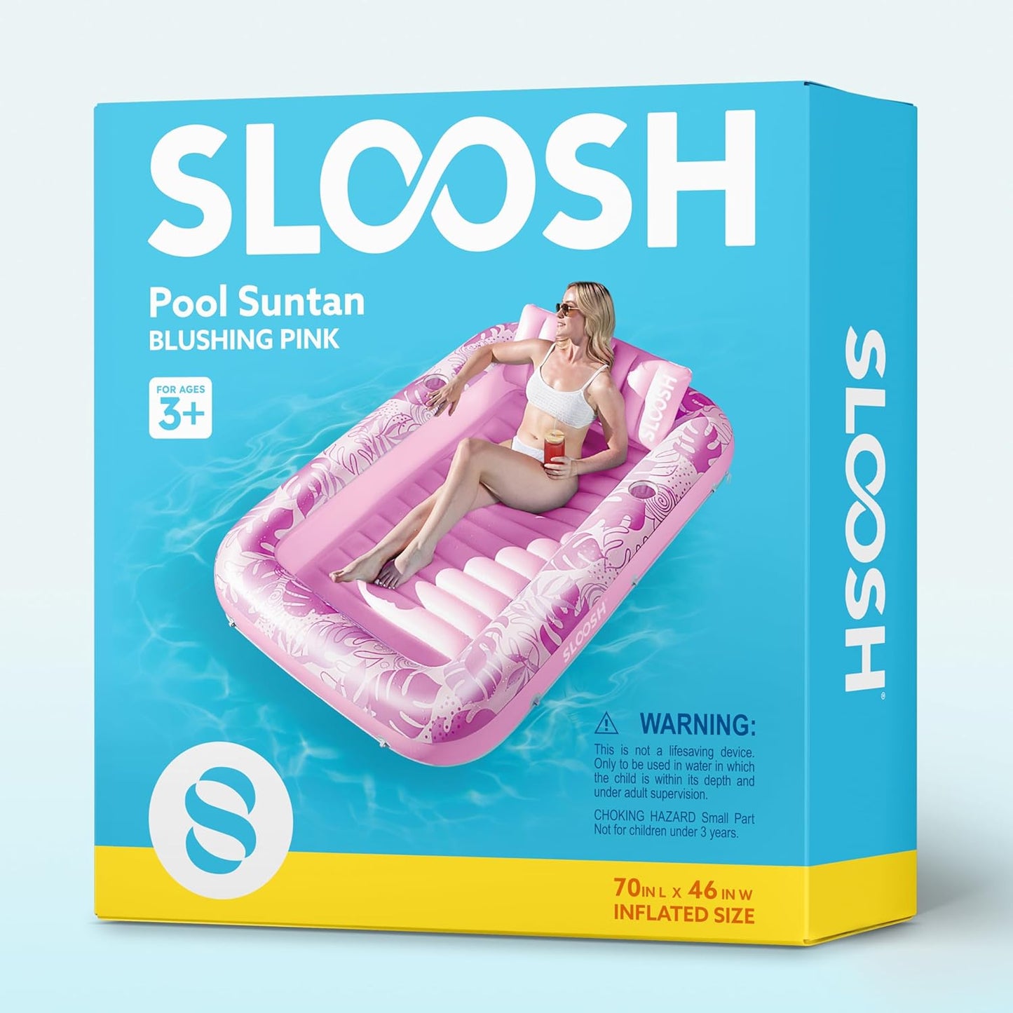Sloosh Inflatable Tanning Pool Lounger Float-XL, 85" x 57" Extra Large Suntan Sun Tan tub for Adults, Bed Blow up, Raft Lounge Floatie, XL-Blue