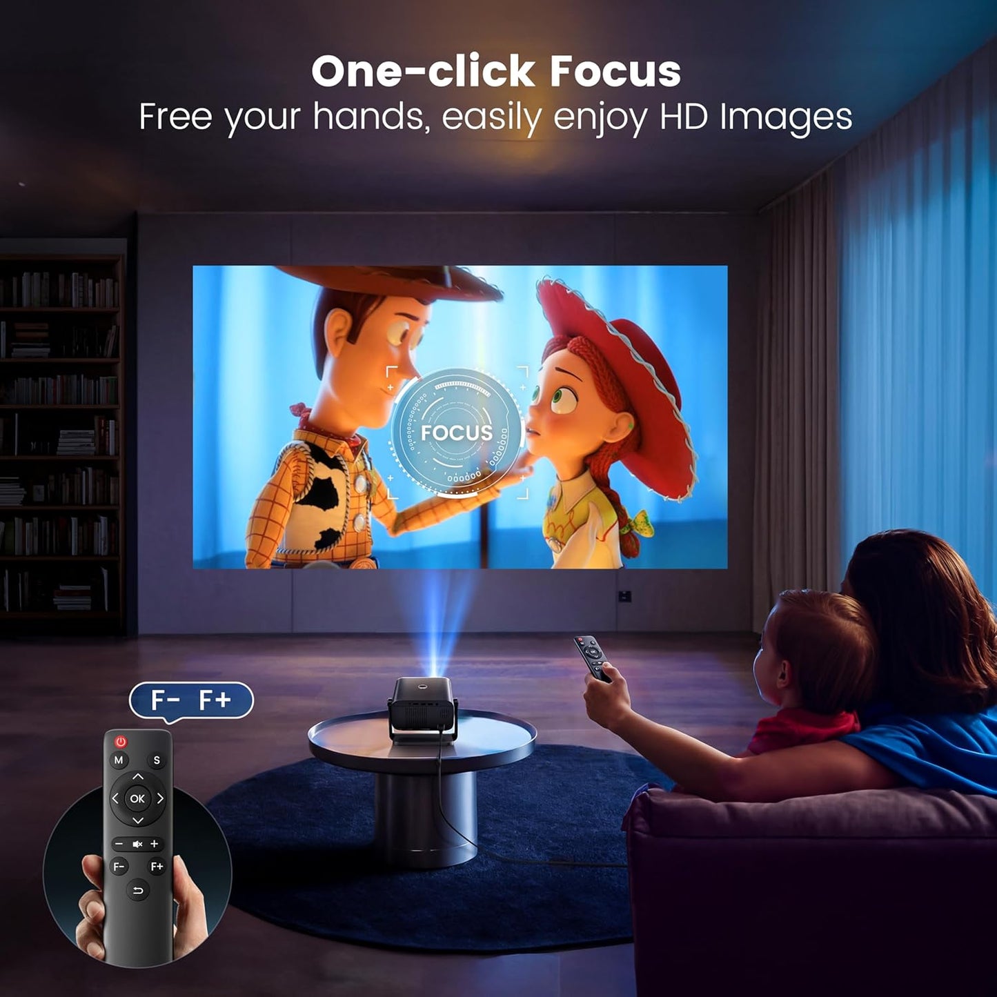 Projector with Auto Keystone/Electric Focus, PUTRIMS 1080P S28 Mini Projector WiFi and Bluetooth, Portable Projector 145°Adjustable Stand 50% Zoom 200" Screen for Phone/TV Stick/PS5/USB