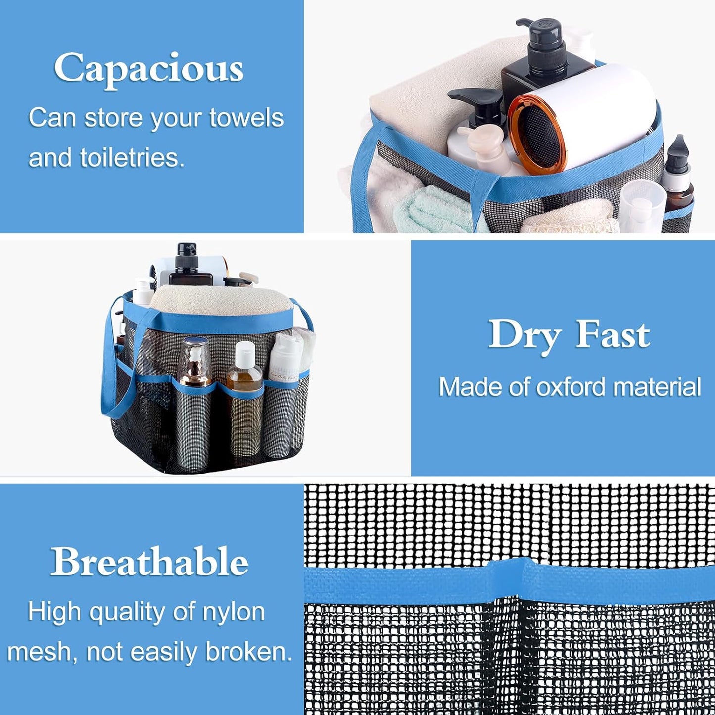 Attmu Mesh Shower Caddy Portable for College Dorm Room Essentials with 8 Pockets, Hanging Shower Caddy Basket Tote Bag Toiletry Accessories for Bathroom