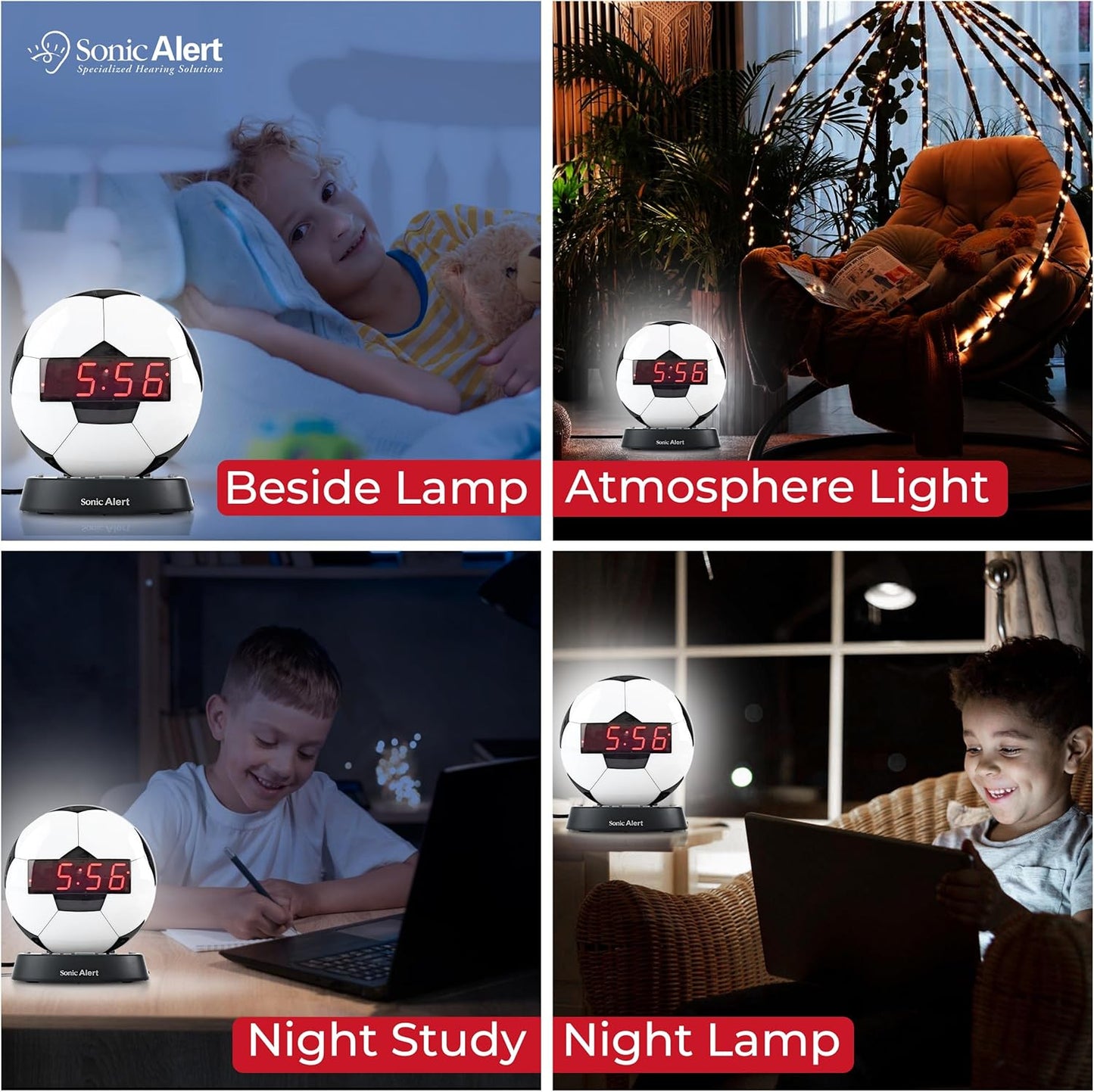Sonic Alert Baseball Alarm Clock Nightlight for Heavy Sleepers - Loud & Compact Alarm Clock for Bedroom - Battery Backup & Full Range Dimmer - Easy to Set Digital Alarm Clock for Kids - AUX Connection