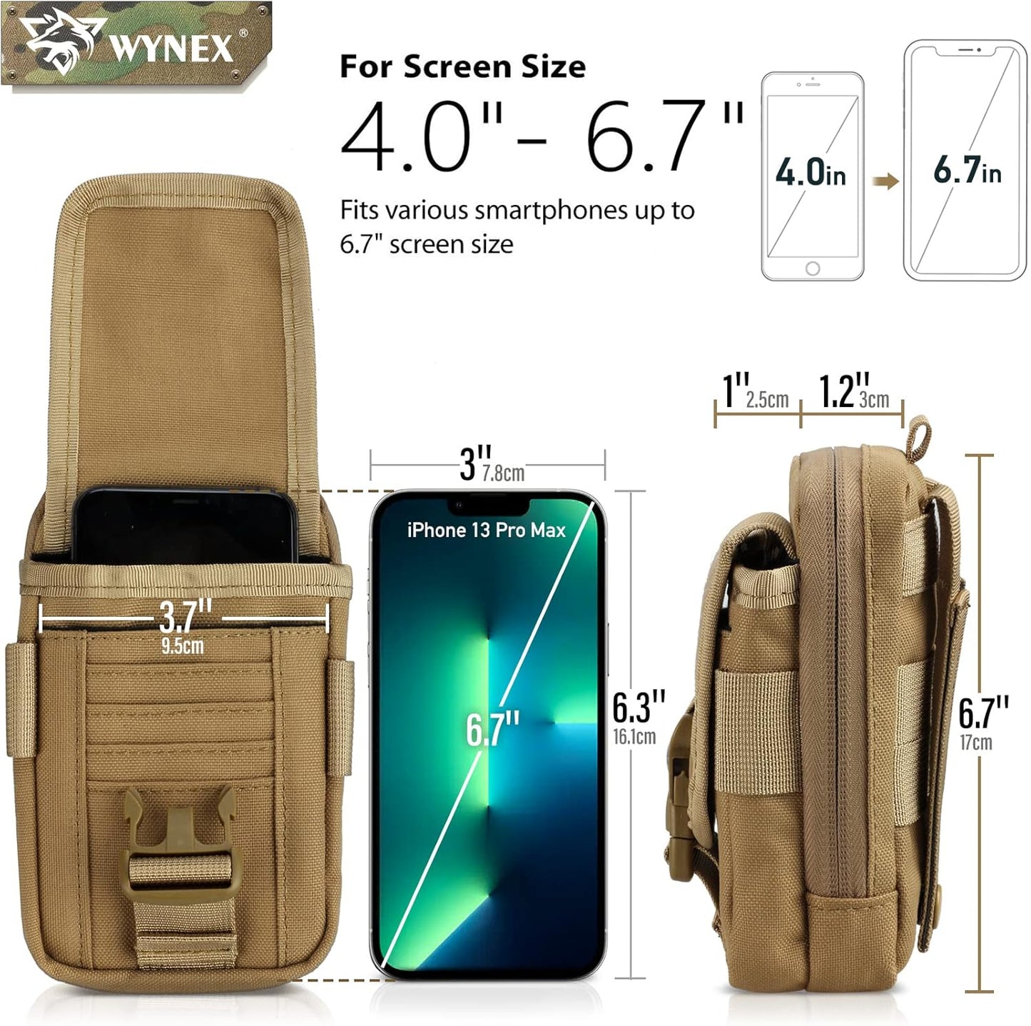 WYNEX Tactical Compass Phone Pouch, Large Molle Smartphone Holster Case Double Capacity Small Utility EDC Pouch with Compass Buckle and Carabiner