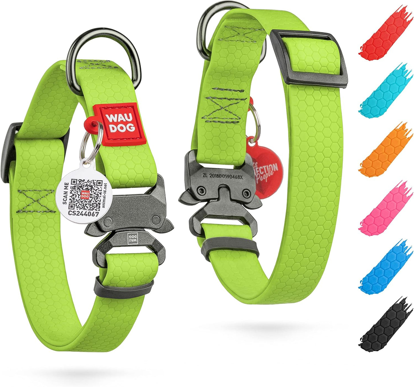 Waterproof Dog Collar - Adjustable Glow Dog Collar for Large Dogs, Small and Medium Dogs - Heavy Duty Dog Collars with Durable Metal Clasp and QR Dog Tag - Glow in The Dark Dog Collars