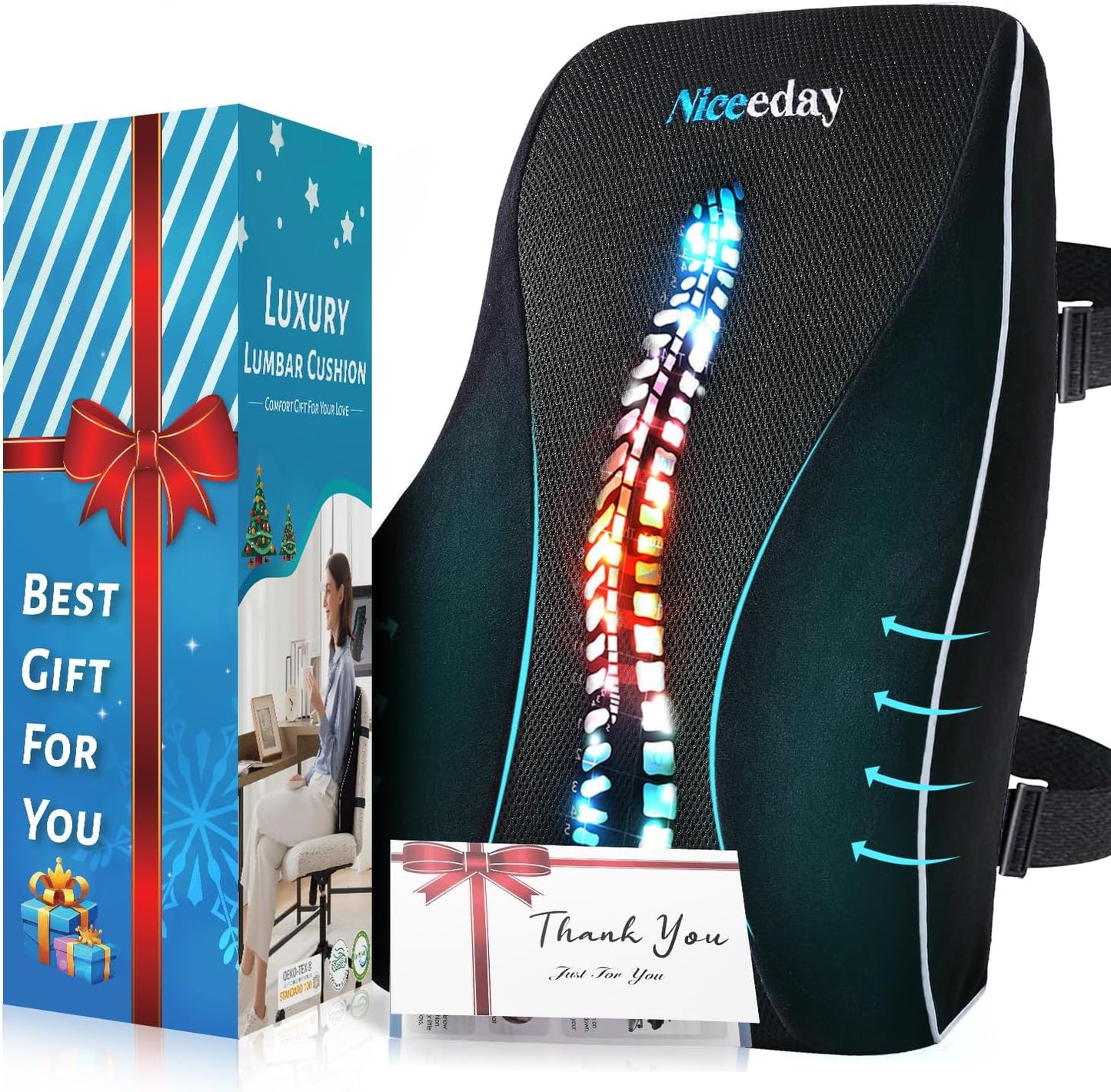 Gel Lumbar Support for Office Chair Back Support for Lower Back Pain Relief Cooling Chair Back Support Cushion Improves Posture Back Rest Memory Foam Back Support Pillow for Gaming Chair, Driving Seat