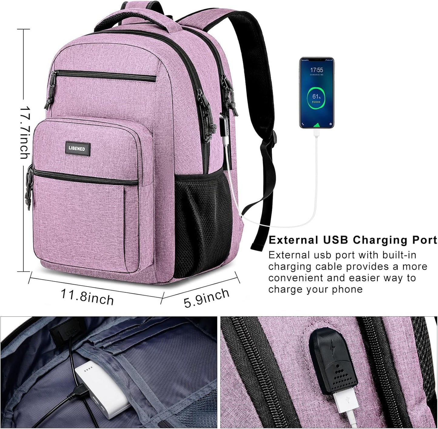 School backpack for Teen Boys, Backpack for Men,15.6 inch Laptop Backpack with USB Charging Port, Large Computer Bookbag with Compartments, Ergonomic Straps, Black