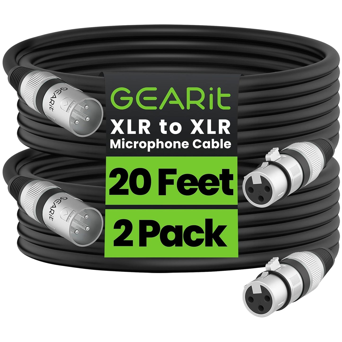 GEARit XLR Male to Female Microphone Cable (10 Feet, 6-Pack) 3-Pin Balanced Shielded Mixer, Recording Studio, Podcast - Black
