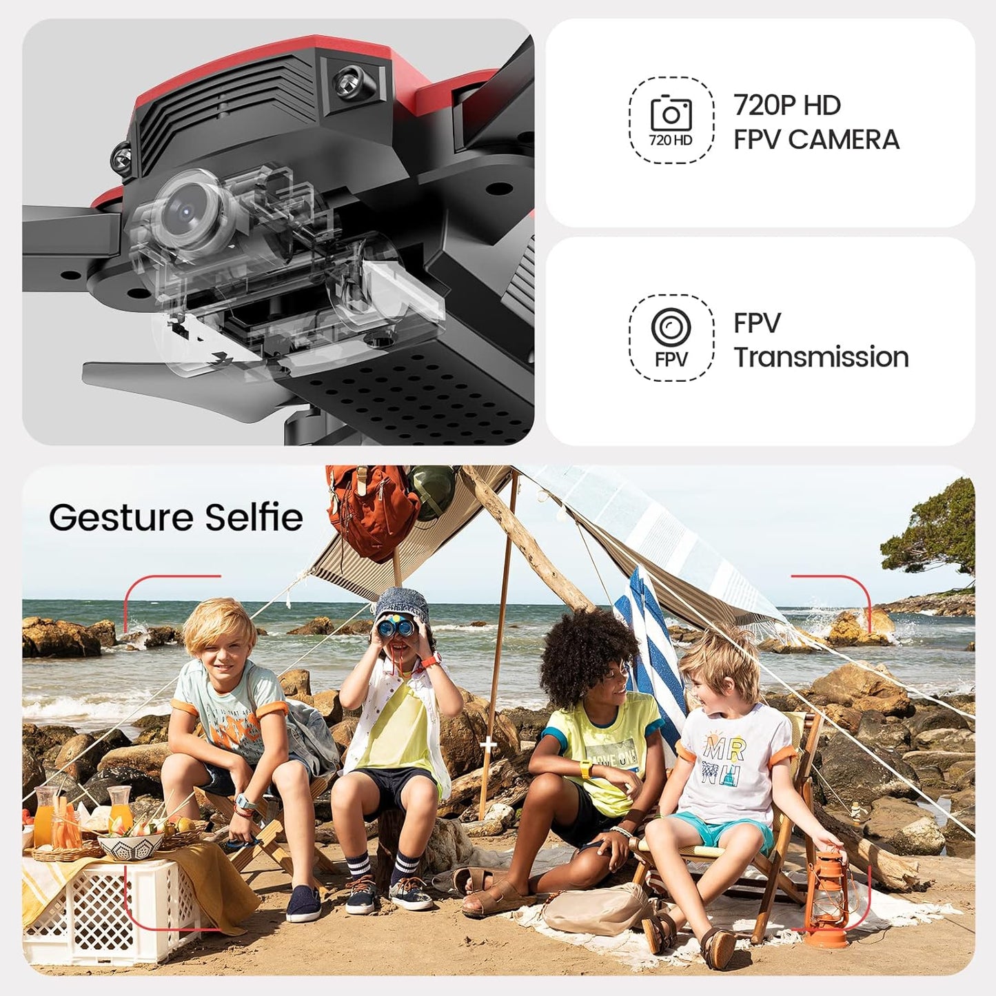 DEERC D20 Mini Drone Foldable for Kids with 720P HD FPV Camera Remote Control Toys Gifts for Boys Girls with Tap Fly,Auto Hover,Voice/Gesture Control,Speed Adjustment,2 Batteries,3D Flip