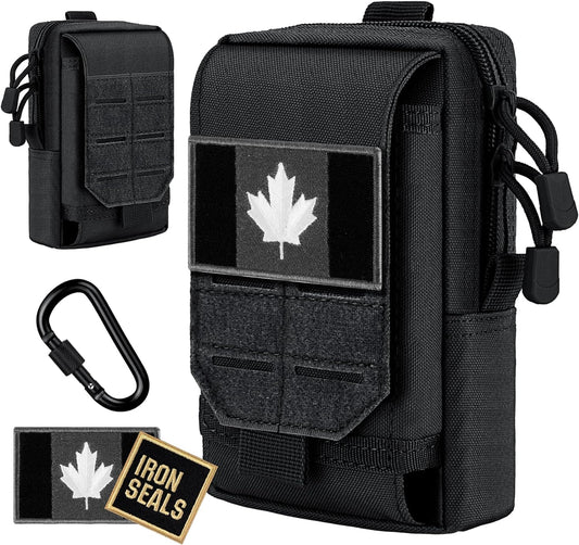IronSeals Molle Pouch Multi-Purpose Tactical Compact Water-Resistant Utility Pouch with CA Flag Patch and D-Ring Gear Clip - PuriLite