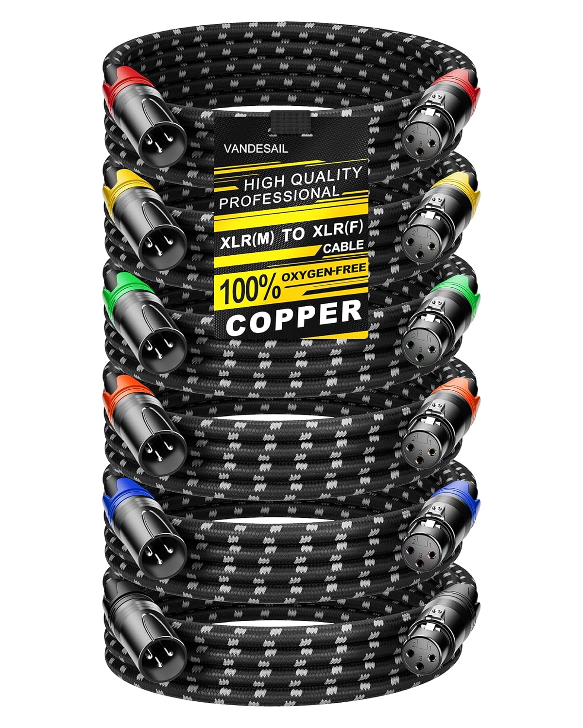 VANDESAIL XLR Cables 25ft 2 Pack, Durable Nylon Braided XLR Microphone Cable, Mic Cable, Shielded and Fully Balanced OFC Male to Female Cord for Recording Mixer Amplifie Speaker Black White