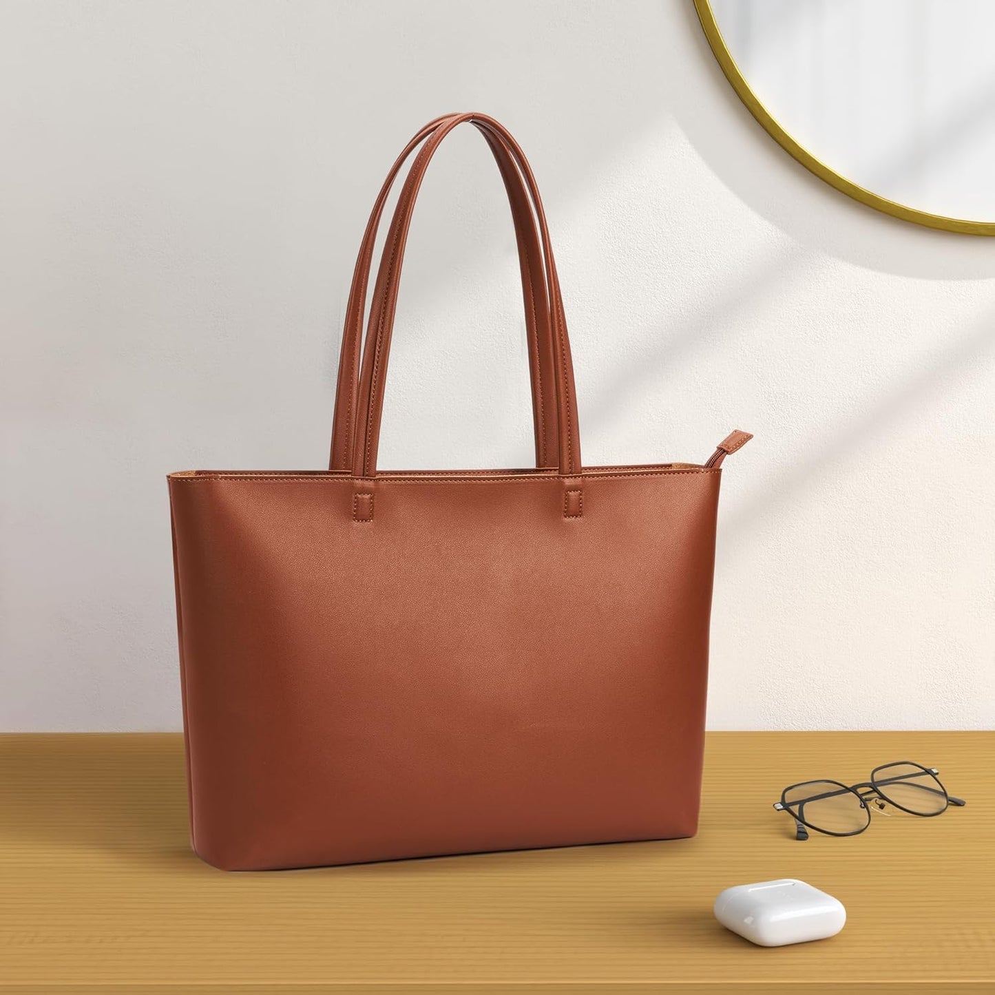 KALIDI Tote Bag Zipper Shoulder Bag Faux Leather Purses for Women Large Casual Handbag Work Dating College