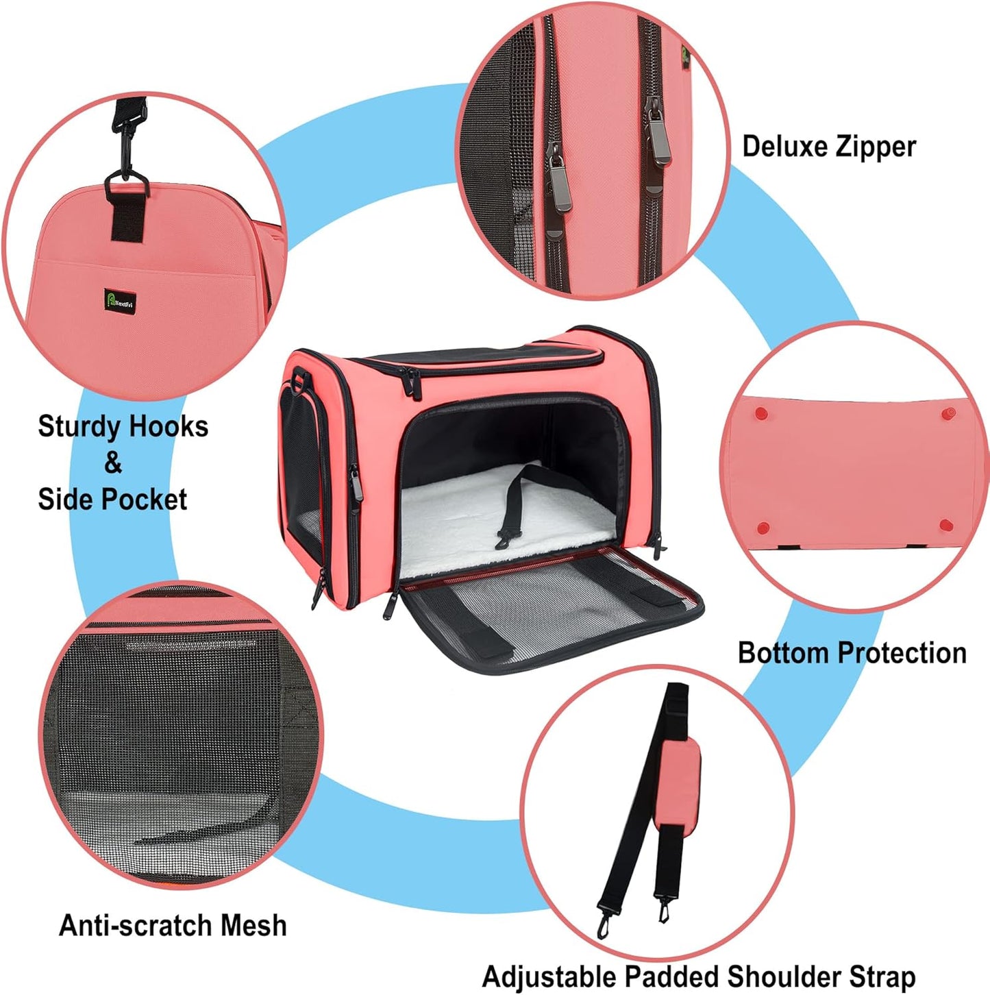 NextFri Soft Sided Carrier for Cats Dogs,TSA Airline Approved Collapsible Travel Pet Carrier (Magenta, Medium)