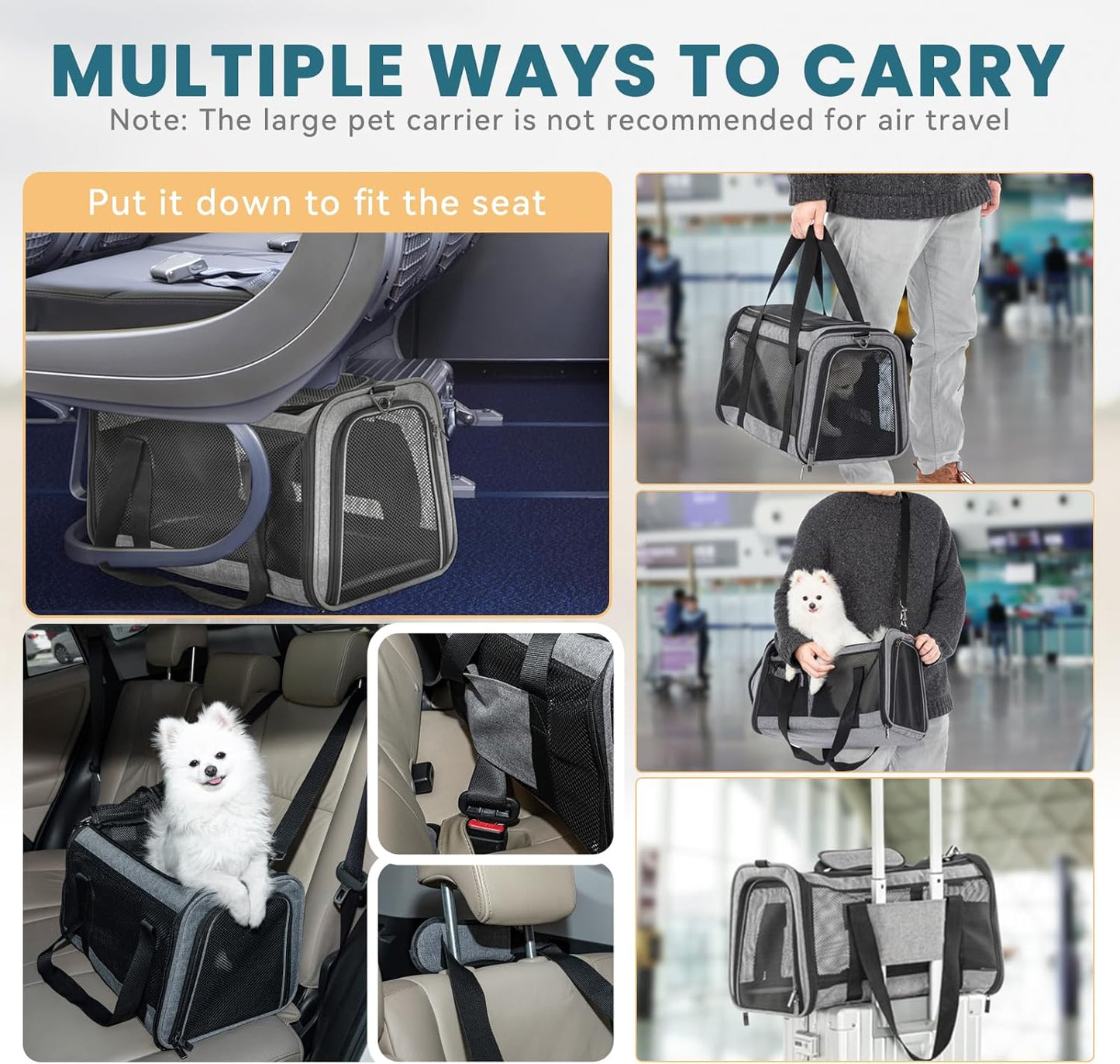 Petsfit Pet Carrier Airline Approved, Soft-Sided Cat Carrier with Patented Car Buckle, Lightweight and Collapsible with Adjustable Shoulder Strap, Soft Cushion,Green