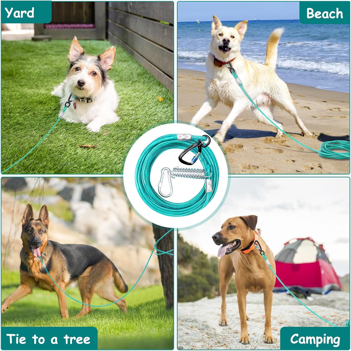 Tie Out Cable for Dogs, 10FT Dog Leads for Yard Chew Proof, Heavy Duty Dog Tie Out Cable for Large Dogs Up to 126lbs, Durable Dog Runner for Yard or Camping