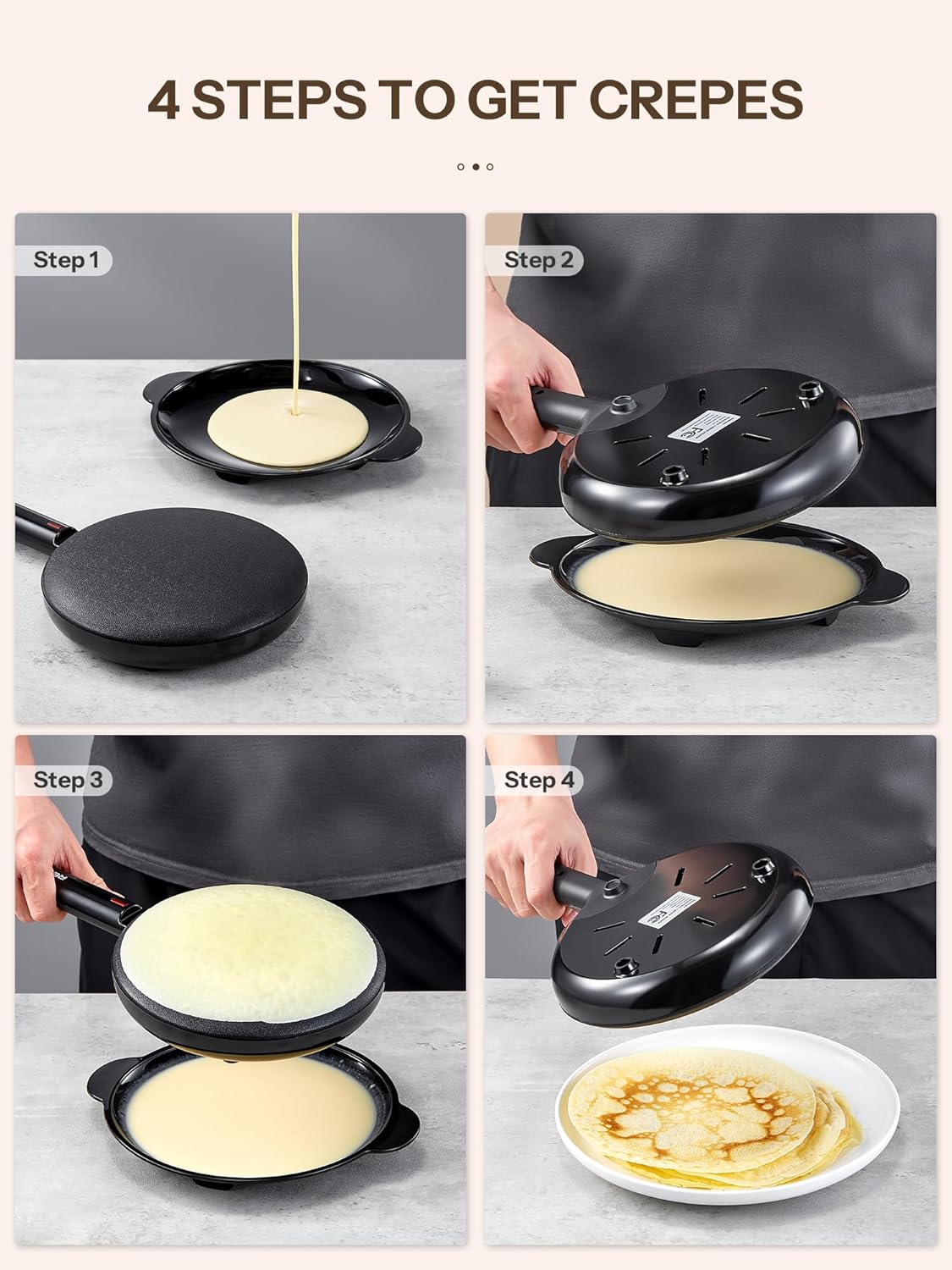 Electric Crepe Maker, 8 Inch(20cm) Portable Crepe Maker Machine With Not-Stick Dipping Plate, Automatic Temperature Control, Nonstick Crepe Pan, Black