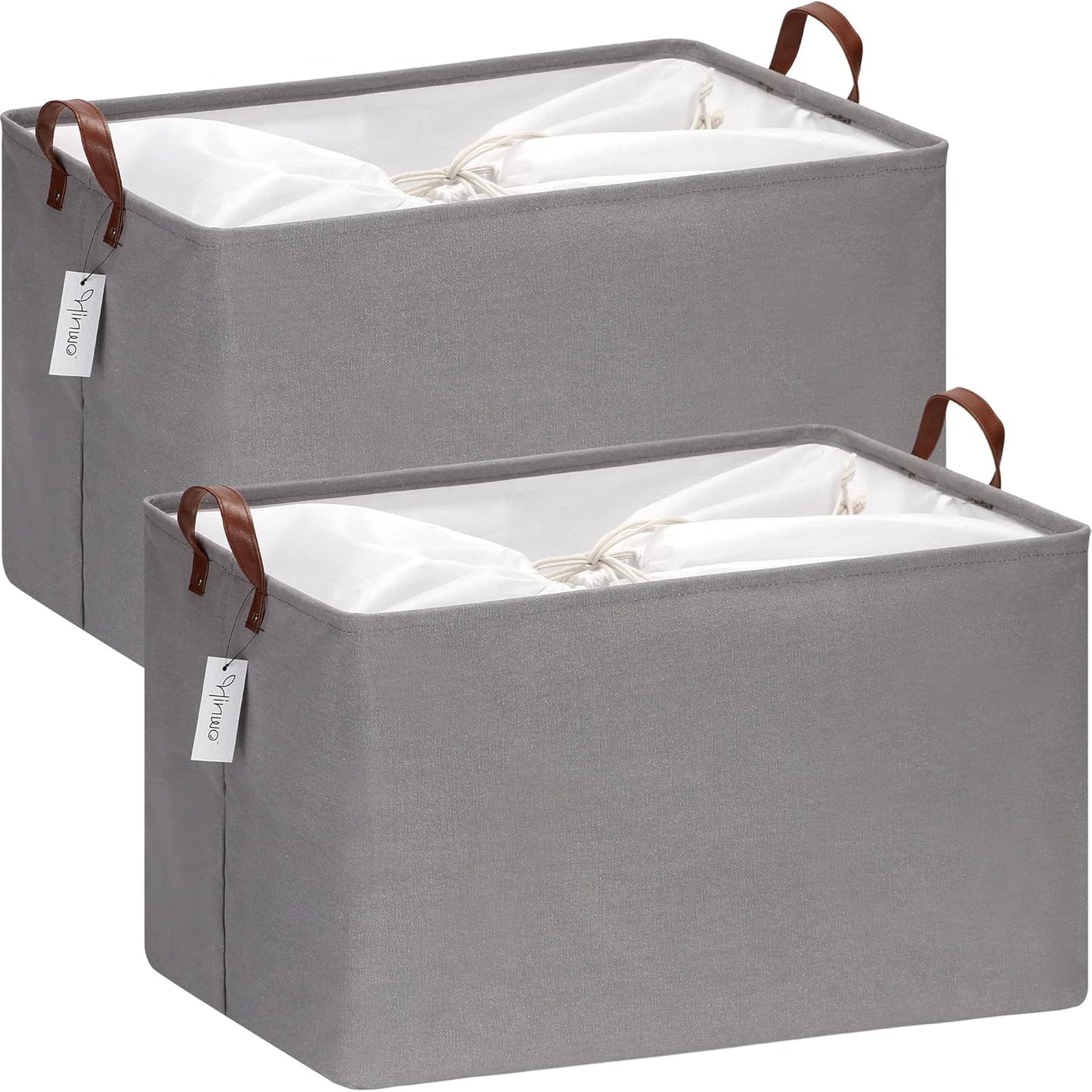 Hinwo 6-Pack Small Canvas Fabric Storage Baskets Set with Handles, Open Storage Bins, Cube Storage Organizer, Shelf Organizer Bins for Closet, 7.9L, 12 x 8 x 5 Inches, Grey Stripe