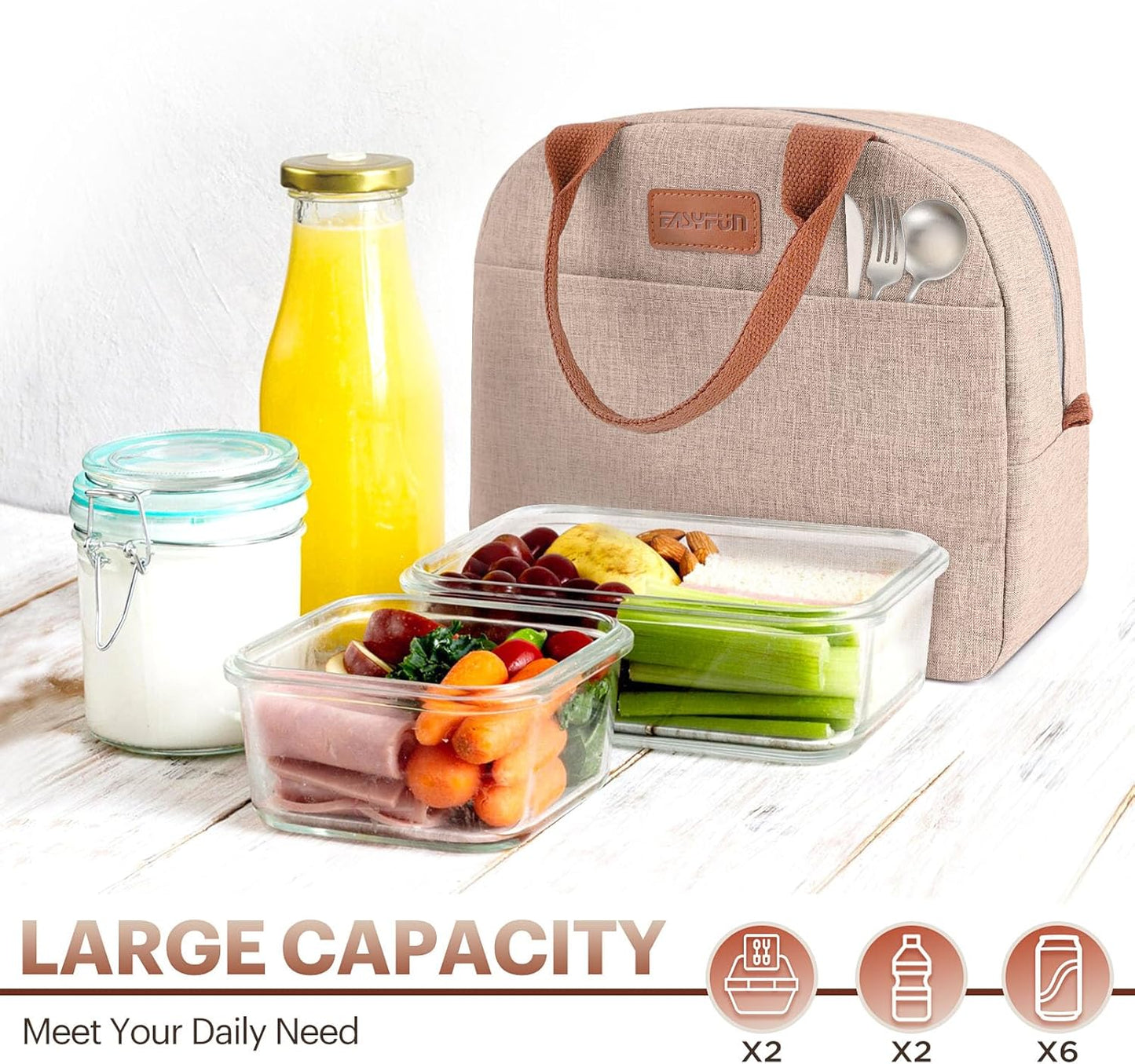 Lunch Bag for Women & Men Adult Insulated Lunch Box, Small Leakproof Cooler Food Lunch Containers Reusable High Capacity Lunch Tote Bags for Work, Travel, Outdoor