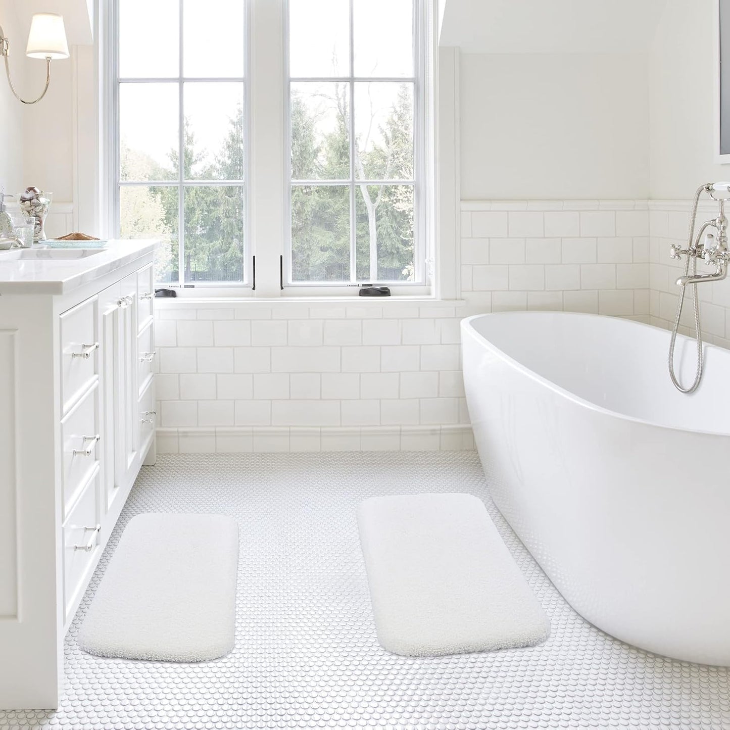 Bathroom Rugs Set 2 Pieces - Bath Rugs Ultra Soft Absorbent Non-Slip Fluffy Thick Microfiber Cozy Bath Mats Set for Tub Shower Bathroom Floors Accessories, 20"x32" & 16"x24" Set of 2 (Beige)