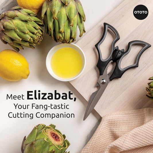 New!! Elizabat Kitchen Scissors by OTOTO - Halloween Goth Cute Bat Kitchen Shears, Gothic Scissors Kitchen Utensils - Spooky Bats Halloween Gifts, Cooking Scissors, Kitchen Gadgets, Goth Gifts - PuriLite