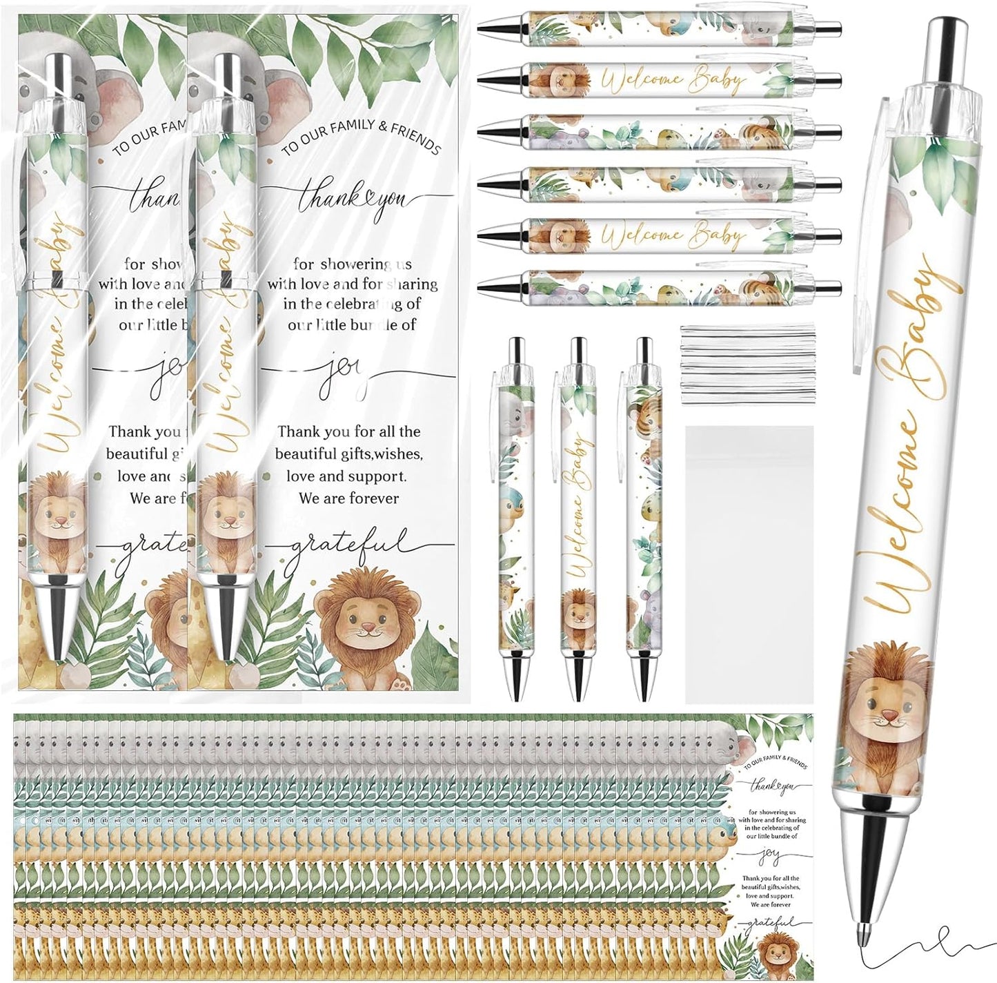 50 Set Baby Shower Favors Gifts for Guests Includes 50 Safari Animal Ballpoint Pens 50 Greeting Thank You Cards 50 Gift Bags Jungle Safari Woodland Baby Shower Party Favors Gender Reveal Guest Prizes