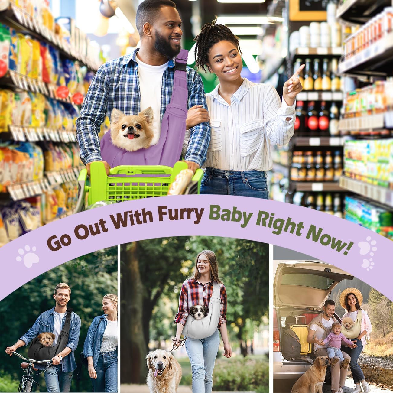 Pawaboo Small Dog Sling Carrier, Reversible Hands Free Dog Sling Carrier for Small Dogs and Cats, Puppy Sling Carrier with Adjustable Strap Buckle & Safety Harness, Puppy Essentials, Grey